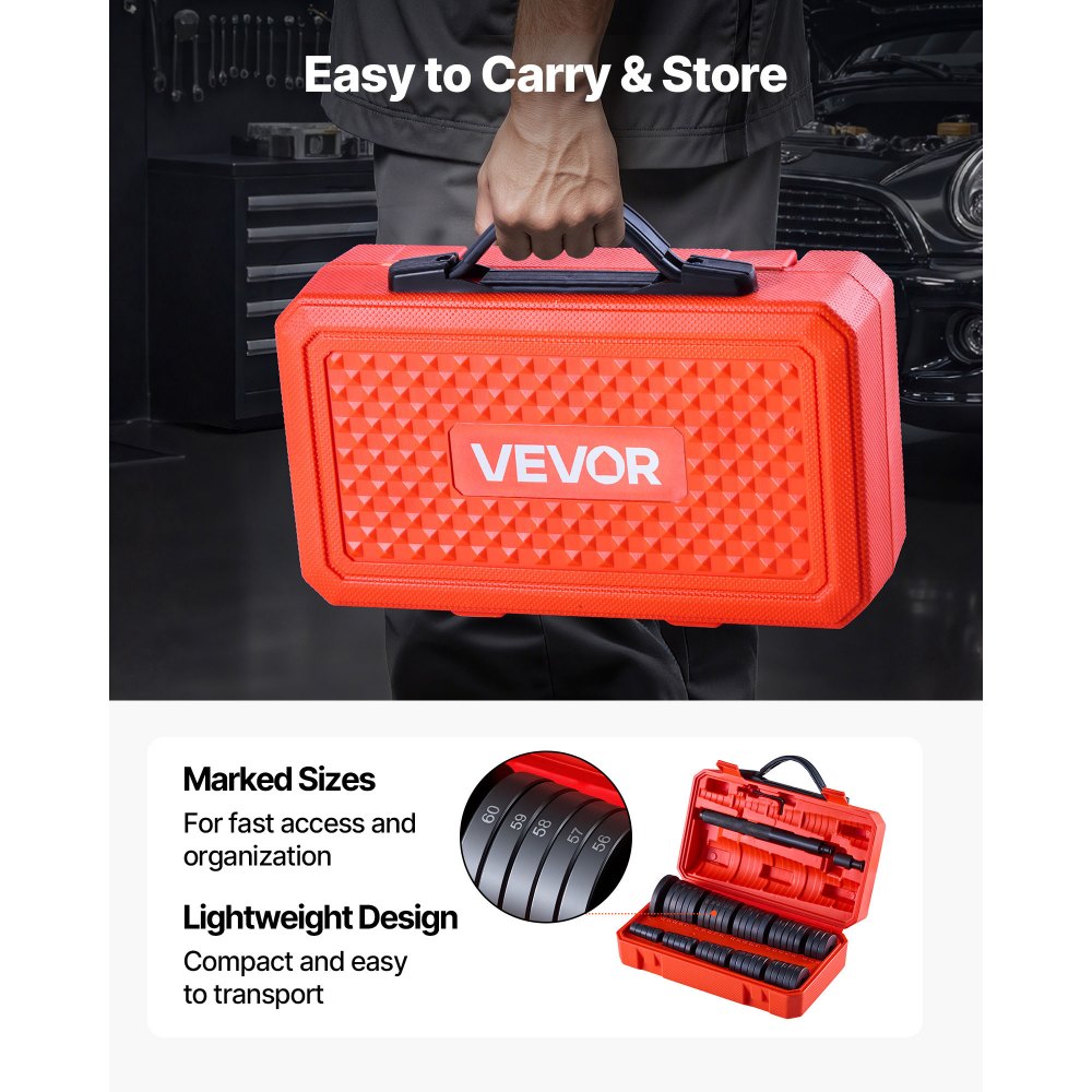 Κιτ Πίεσης Ρουλεμάν VEVOR, 52 τεμάχια, Σετ Κατσαβιδιού Ρουλεμάν και Στεγανοποίησης με 49 Δακτυλίους και Άξονα Λαβής, Σετ Εργαλείων Κατσαβιδιού Δακτυλίου, Κιτ Εργαλείων Αφαίρεσης και Εγκατάστασης από Ανθρακούχο Χάλυβα Βαρέως Τύπου με Θήκη Αποθήκευσης Κιτ Πίεσης Ρουλεμάν VEVOR, 52 τεμάχια, Σετ Κατσαβιδιού Ρουλεμάν και Στεγανοποίησης με 49 Δακτυλίους και Άξονα Λαβής, Σετ Εργαλείων Κατσαβιδιού Δακτυλίου, Κιτ Εργαλείων Αφαίρεσης και Εγκατάστασης από Ανθρακούχο Χάλυβα Βαρέως Τύπου με Θήκη Αποθήκευσης
