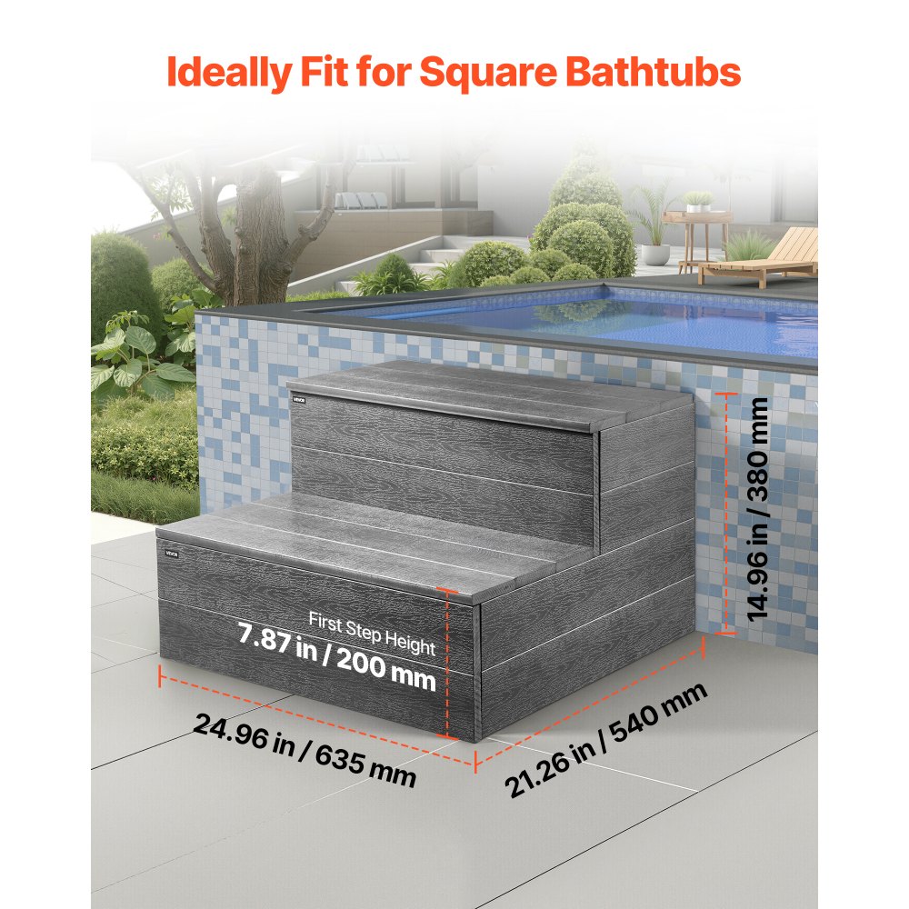 Σκαλοπάτι υδρομασάζ VEVOR, Εξωτερική σκάλα σπα με 2 σκαλοπάτια, Βαρέως τύπου υπέργεια/φουσκωτή σκάλα πισίνας HIPS πλάτους 635 mm με χωρητικότητα βάρους 272,2 kg, Πολλαπλής χρήσης για βεράντα, αίθριο, κατάστρωμα, τροχόσπιτο, γκρι γραφίτη Σκαλοπάτι υδρομασάζ VEVOR, Εξωτερική σκάλα σπα με 2 σκαλοπάτια, Βαρέως τύπου υπέργεια/φουσκωτή σκάλα πισίνας HIPS πλάτους 635 mm με χωρητικότητα βάρους 272,2 kg, Πολλαπλής χρήσης για βεράντα, αίθριο, κατάστρωμα, τροχόσπιτο, γκρι γραφίτη