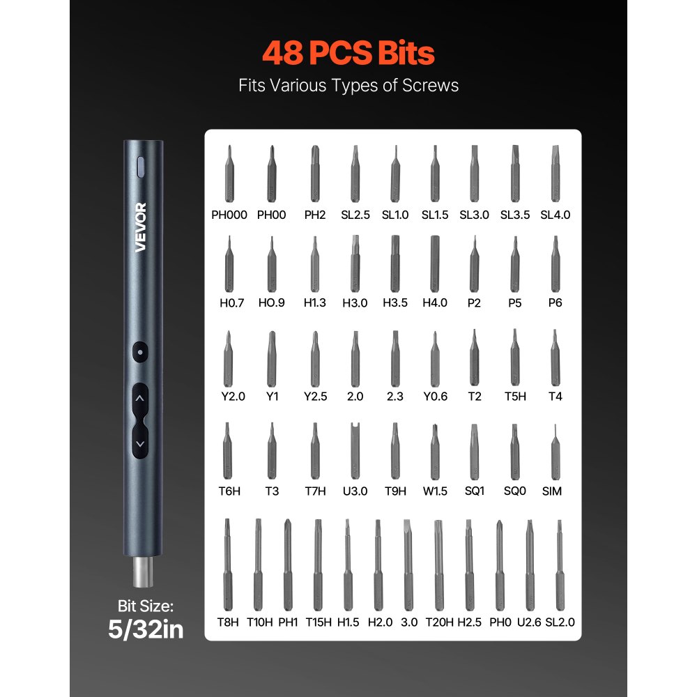 Σετ ηλεκτρικών κατσαβιδιών ακριβείας VEVOR, 48 μαγνητικές μύτες, μίνι ηλεκτρικό κατσαβίδι με μαγνητικό κουτί αποθήκευσης, ατσάλινες μύτες S2, φως LED, φόρτιση τύπου C, για επισκευή τηλεφώνων, φορητών υπολογιστών και ηλεκτρονικών ειδών Σετ ηλεκτρικών κατσαβιδιών ακριβείας VEVOR, 48 μαγνητικές μύτες, μίνι ηλεκτρικό κατσαβίδι με μαγνητικό κουτί αποθήκευσης, ατσάλινες μύτες S2, φως LED, φόρτιση τύπου C, για επισκευή τηλεφώνων, φορητών υπολογιστών και ηλεκτρονικών ειδών