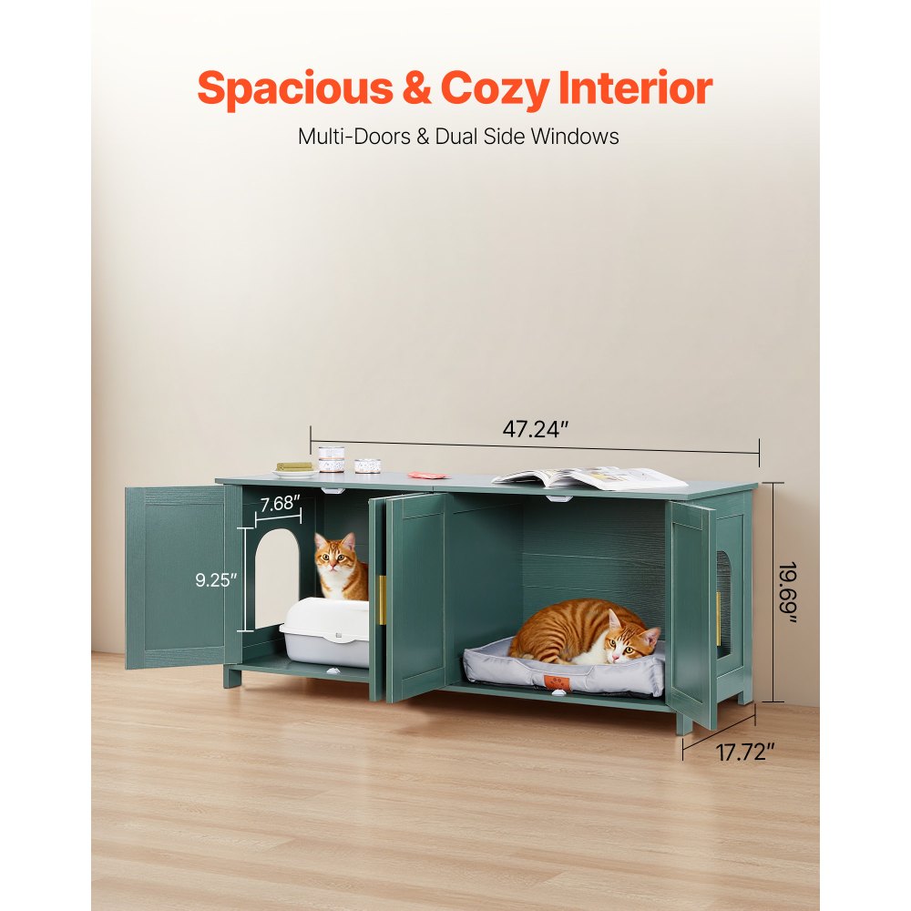 Θήκη άμμου άμμου γάτας VEVOR για πολλές γάτες, Κρυφό ντουλάπι άμμου άμμου 120cm με 4 πόρτες & 2 εισόδους, Εσωτερική τουαλέτα γάτας, Ξύλινο βοηθητικό τραπεζάκι για γατάκια, Ταιριάζει στις περισσότερες αμμολεκάνες, Πράσινο Θήκη άμμου άμμου γάτας VEVOR για πολλές γάτες, Κρυφό ντουλάπι άμμου άμμου 120cm με 4 πόρτες & 2 εισόδους, Εσωτερική τουαλέτα γάτας, Ξύλινο βοηθητικό τραπεζάκι για γατάκια, Ταιριάζει στις περισσότερες αμμολεκάνες, Πράσινο