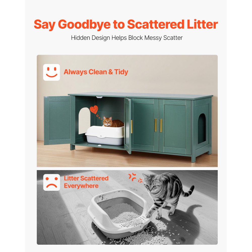 Θήκη άμμου άμμου γάτας VEVOR για πολλές γάτες, Κρυφό ντουλάπι άμμου άμμου 120cm με 4 πόρτες & 2 εισόδους, Εσωτερική τουαλέτα γάτας, Ξύλινο βοηθητικό τραπεζάκι για γατάκια, Ταιριάζει στις περισσότερες αμμολεκάνες, Πράσινο Θήκη άμμου άμμου γάτας VEVOR για πολλές γάτες, Κρυφό ντουλάπι άμμου άμμου 120cm με 4 πόρτες & 2 εισόδους, Εσωτερική τουαλέτα γάτας, Ξύλινο βοηθητικό τραπεζάκι για γατάκια, Ταιριάζει στις περισσότερες αμμολεκάνες, Πράσινο