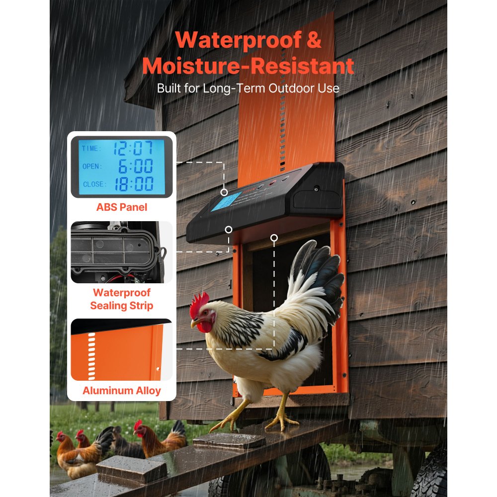 Αυτόματη πόρτα κοτέτσιου VEVOR, Πόρτα κοτέτσιου με μπαταρία, χρονοδιακόπτη και χειροκίνητη ρύθμιση, ασφάλεια κατά του τσιμπήματος, ανθεκτικό κράμα αλουμινίου, ανοιχτήρι πόρτας Chick Run με αδιάβροχη σφράγιση, πορτοκαλί Αυτόματη πόρτα κοτέτσιου VEVOR, Πόρτα κοτέτσιου με μπαταρία, χρονοδιακόπτη και χειροκίνητη ρύθμιση, ασφάλεια κατά του τσιμπήματος, ανθεκτικό κράμα αλουμινίου, ανοιχτήρι πόρτας Chick Run με αδιάβροχη σφράγιση, πορτοκαλί