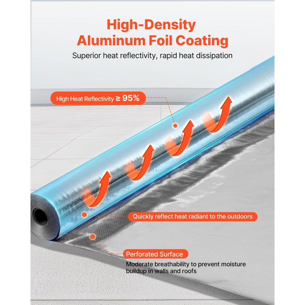 Ρολό διπλής ανακλαστικής μόνωσης VEVOR, Διάτρητο υφασμένο ύφασμα με φράγμα ακτινοβολίας, 0,15mm 38,1 m x 1,22 m, Θερμοανακλαστική ασπίδα διπλής όψης από φύλλο αλουμινίου, Ρολό θερμομόνωσης για στέγη τροχόσπιτου με παράθυρο Ρολό διπλής ανακλαστικής μόνωσης VEVOR, Διάτρητο υφασμένο ύφασμα με φράγμα ακτινοβολίας, 0,15mm 38,1 m x 1,22 m, Θερμοανακλαστική ασπίδα διπλής όψης από φύλλο αλουμινίου, Ρολό θερμομόνωσης για στέγη τροχόσπιτου με παράθυρο