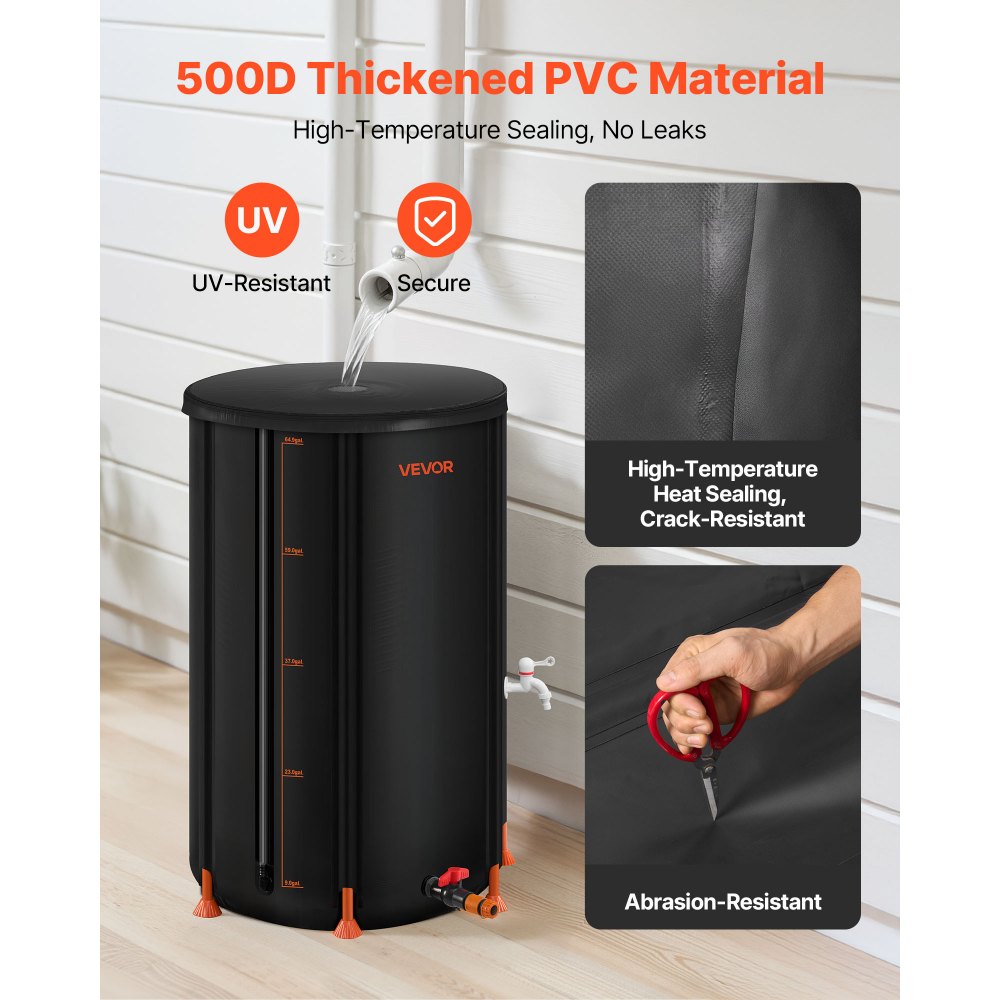 Πτυσσόμενο βαρέλι βροχής VEVOR, φορητό βαρέλι συλλογής βρόχινου νερού 250 λίτρων, σύστημα συλλογής βρόχινου νερού PVC 500D, δοχείο αποθήκευσης δεξαμενής συλλογής νερού κήπου με κιτ βρύσης και υπερχείλισης, μαύρο Πτυσσόμενο βαρέλι βροχής VEVOR, φορητό βαρέλι συλλογής βρόχινου νερού 250 λίτρων, σύστημα συλλογής βρόχινου νερού PVC 500D, δοχείο αποθήκευσης δεξαμενής συλλογής νερού κήπου με κιτ βρύσης και υπερχείλισης, μαύρο