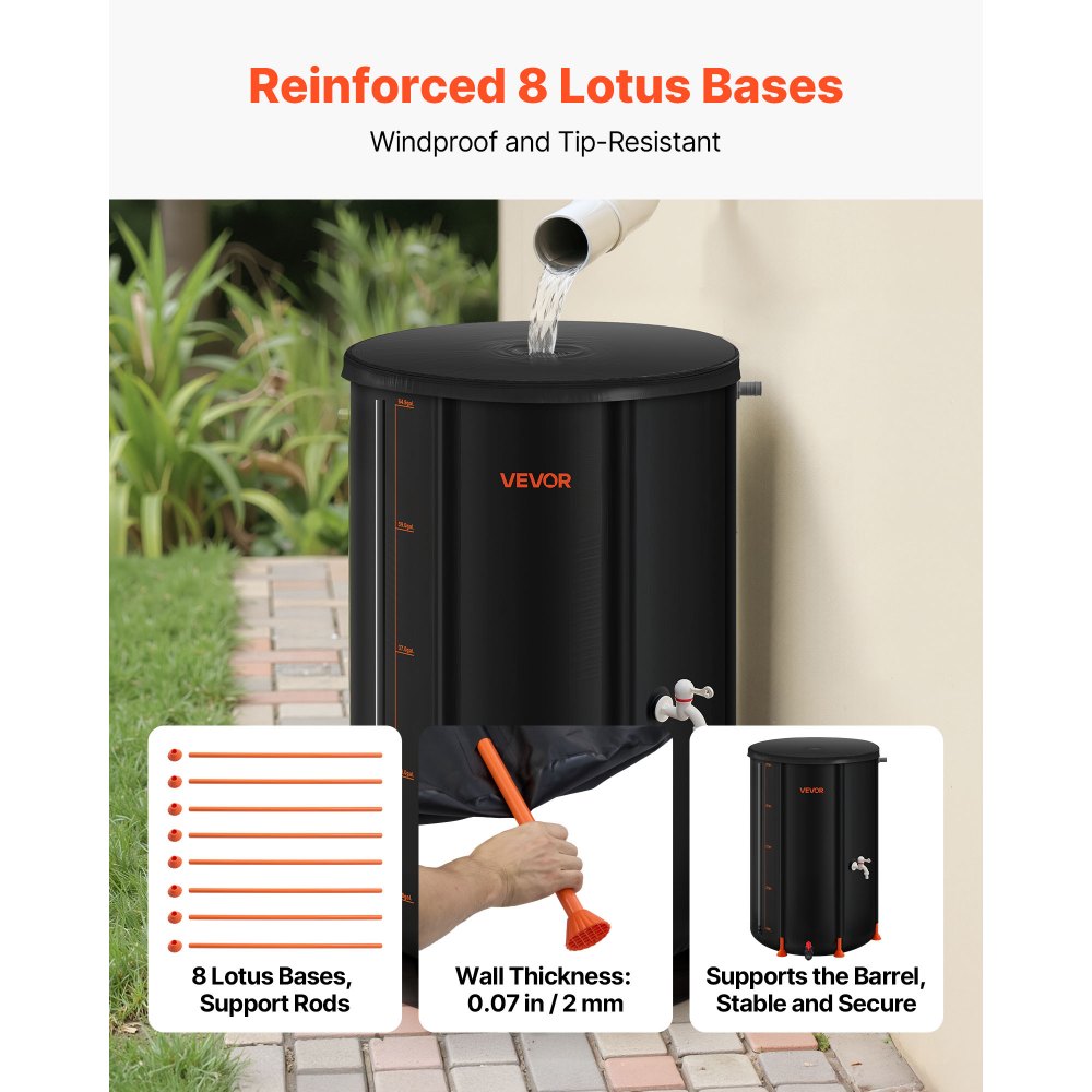 Πτυσσόμενο βαρέλι βροχής VEVOR, φορητό βαρέλι συλλογής βρόχινου νερού 250 λίτρων, σύστημα συλλογής βρόχινου νερού PVC 500D, δοχείο αποθήκευσης δεξαμενής συλλογής νερού κήπου με κιτ βρύσης και υπερχείλισης, μαύρο Πτυσσόμενο βαρέλι βροχής VEVOR, φορητό βαρέλι συλλογής βρόχινου νερού 250 λίτρων, σύστημα συλλογής βρόχινου νερού PVC 500D, δοχείο αποθήκευσης δεξαμενής συλλογής νερού κήπου με κιτ βρύσης και υπερχείλισης, μαύρο