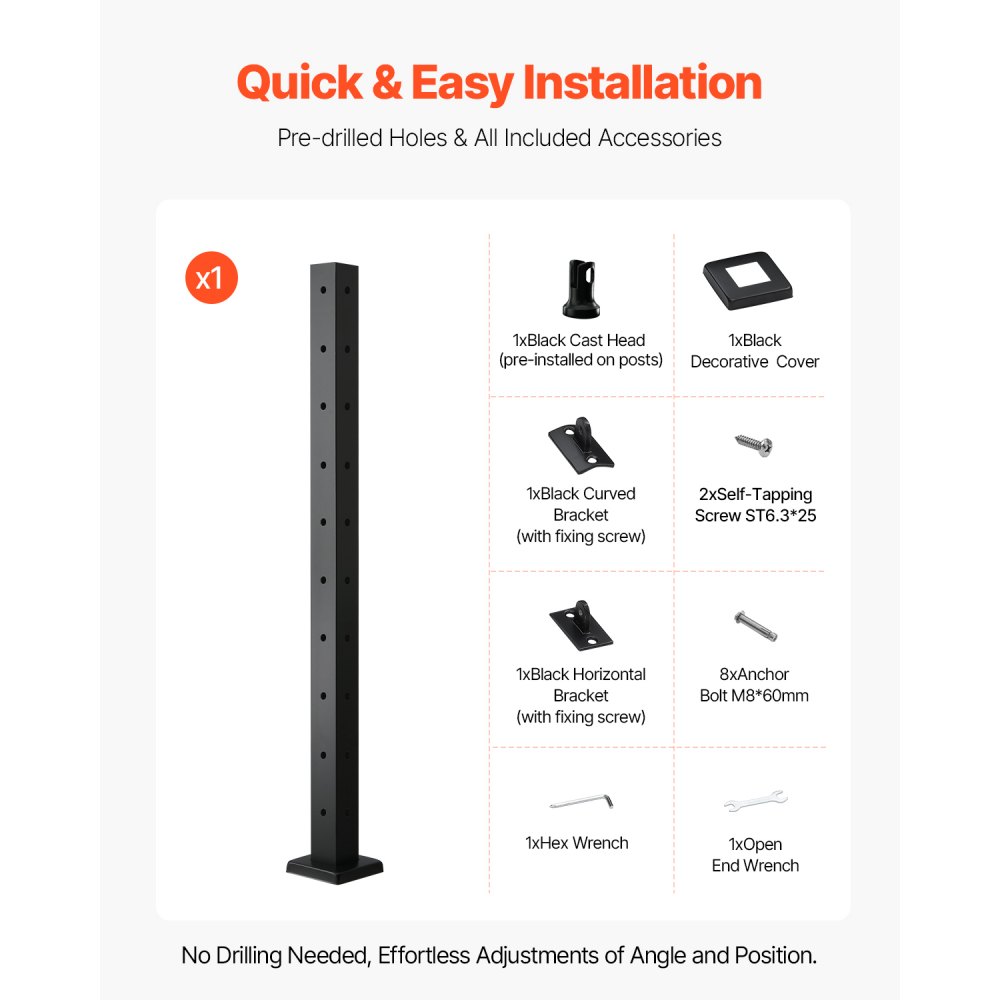 Στύλος κιγκλιδώματος καλωδίων VEVOR, γωνιακός στύλος κιγκλιδώματος 36x2x2 ιντσών, με προ-τρυπημένες οπές σε σχήμα L, στύλος κιγκλιδώματος καλωδίων από ανοξείδωτο χάλυβα με οριζόντια και καμπύλη βάση, 1 τεμάχιο, μαύρο, 1JZLGZXHS914ZPBNY001V0 Στύλος κιγκλιδώματος καλωδίων VEVOR, γωνιακός στύλος κιγκλιδώματος 36x2x2 ιντσών, με προ-τρυπημένες οπές σε σχήμα L, στύλος κιγκλιδώματος καλωδίων από ανοξείδωτο χάλυβα με οριζόντια και καμπύλη βάση, 1 τεμάχιο, μαύρο, 1JZLGZXHS914ZPBNY001V0