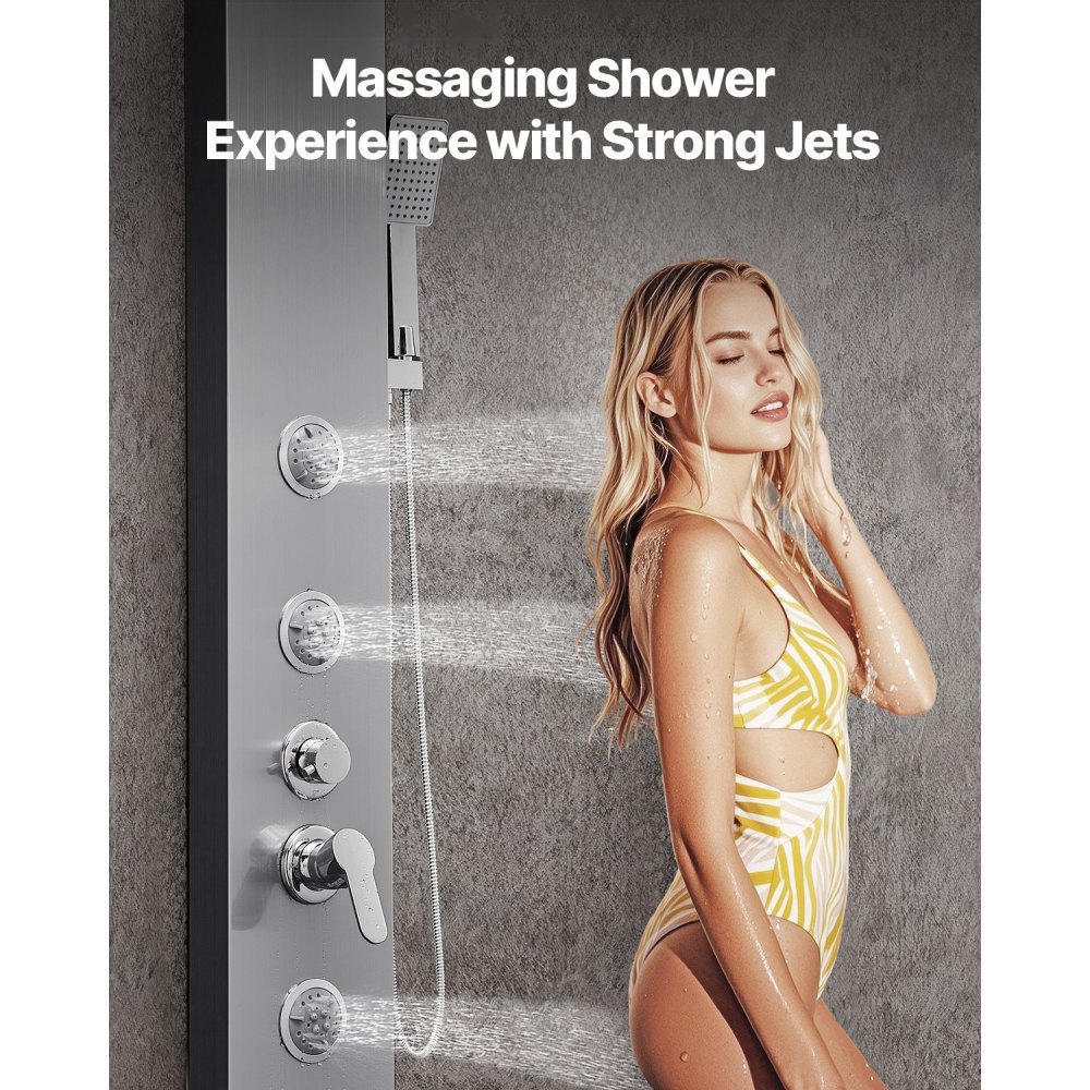 Σύστημα ντους VEVOR με πύργο ντους με κεφαλή ντους με καταρράκτη βροχής, στήλη ντους από βουρτσισμένο ανοξείδωτο ατσάλι 53 ιντσών, βρύση 5 λειτουργιών, επιτοίχιο σύστημα μασάζ βροχής με 3 ακροφύσια σώματος, χειροκίνητο, στόμιο μπανιέρας Σύστημα ντους VEVOR με πύργο ντους με κεφαλή ντους με καταρράκτη βροχής, στήλη ντους από βουρτσισμένο ανοξείδωτο ατσάλι 53 ιντσών, βρύση 5 λειτουργιών, επιτοίχιο σύστημα μασάζ βροχής με 3 ακροφύσια σώματος, χειροκίνητο, στόμιο μπανιέρας