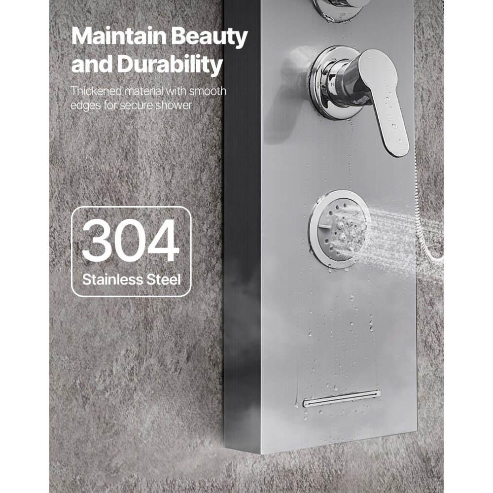 Σύστημα ντους VEVOR με πύργο ντους με κεφαλή ντους με καταρράκτη βροχής, στήλη ντους από βουρτσισμένο ανοξείδωτο ατσάλι 53 ιντσών, βρύση 5 λειτουργιών, επιτοίχιο σύστημα μασάζ βροχής με 3 ακροφύσια σώματος, χειροκίνητο, στόμιο μπανιέρας Σύστημα ντους VEVOR με πύργο ντους με κεφαλή ντους με καταρράκτη βροχής, στήλη ντους από βουρτσισμένο ανοξείδωτο ατσάλι 53 ιντσών, βρύση 5 λειτουργιών, επιτοίχιο σύστημα μασάζ βροχής με 3 ακροφύσια σώματος, χειροκίνητο, στόμιο μπανιέρας