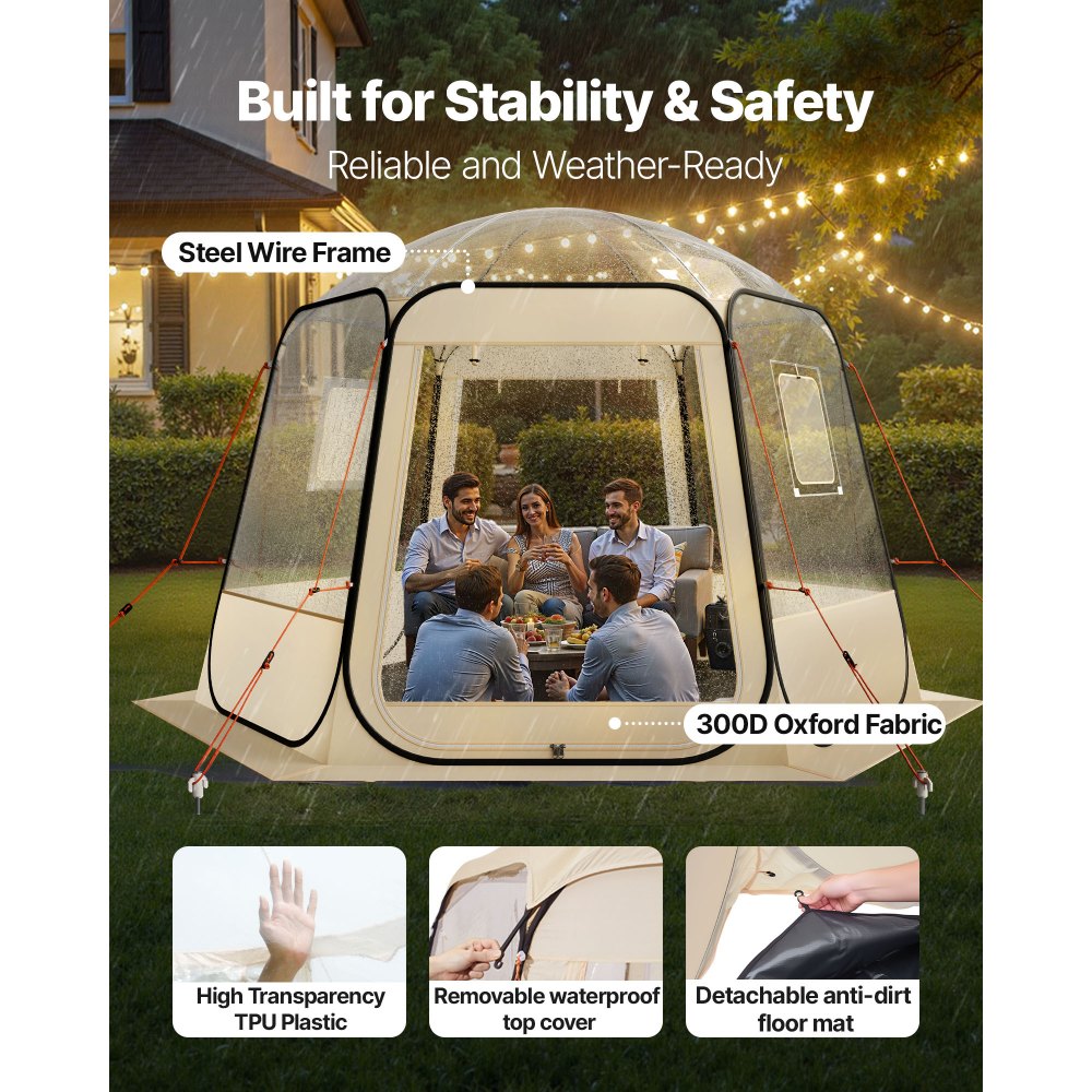 VEVOR Αναδιπλούμενη Σκηνή Bubble, Αδιάβροχη & Ανθεκτική στην UV Ακτινοβολία, Διαφανής Σκηνή Camping, Εξωτερικές Σκηνές Igloo με Θόλο Κήπου και Παράθυρα, Πανοραμική Θέα 540°, για 4-8 Άτομα, Αυλή και Βεράντα VEVOR Αναδιπλούμενη Σκηνή Bubble, Αδιάβροχη & Ανθεκτική στην UV Ακτινοβολία, Διαφανής Σκηνή Camping, Εξωτερικές Σκηνές Igloo με Θόλο Κήπου και Παράθυρα, Πανοραμική Θέα 540°, για 4-8 Άτομα, Αυλή και Βεράντα