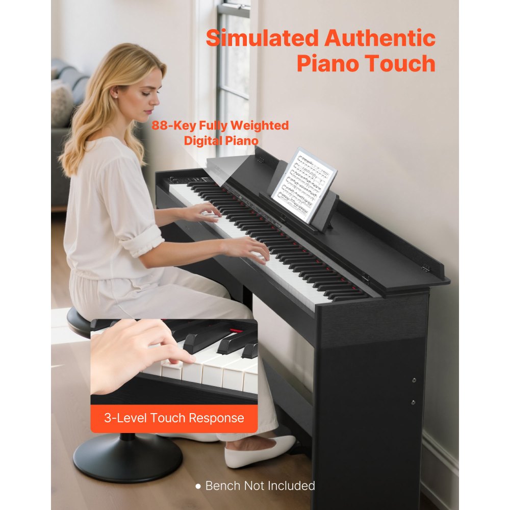 Ψηφιακό πιάνο VEVOR με βάρη, 88 πλήκτρα με πλήρη βάρη, ηλεκτρικό πληκτρολόγιο πιάνου με βάση επίπλωσης, τροφοδοτικό, τριπλό πεντάλ, 680 τόνοι, υποστήριξη ασύρματης σύνδεσης, με ακουστικά, για αρχάριους Ψηφιακό πιάνο VEVOR με βάρη, 88 πλήκτρα με πλήρη βάρη, ηλεκτρικό πληκτρολόγιο πιάνου με βάση επίπλωσης, τροφοδοτικό, τριπλό πεντάλ, 680 τόνοι, υποστήριξη ασύρματης σύνδεσης, με ακουστικά, για αρχάριους