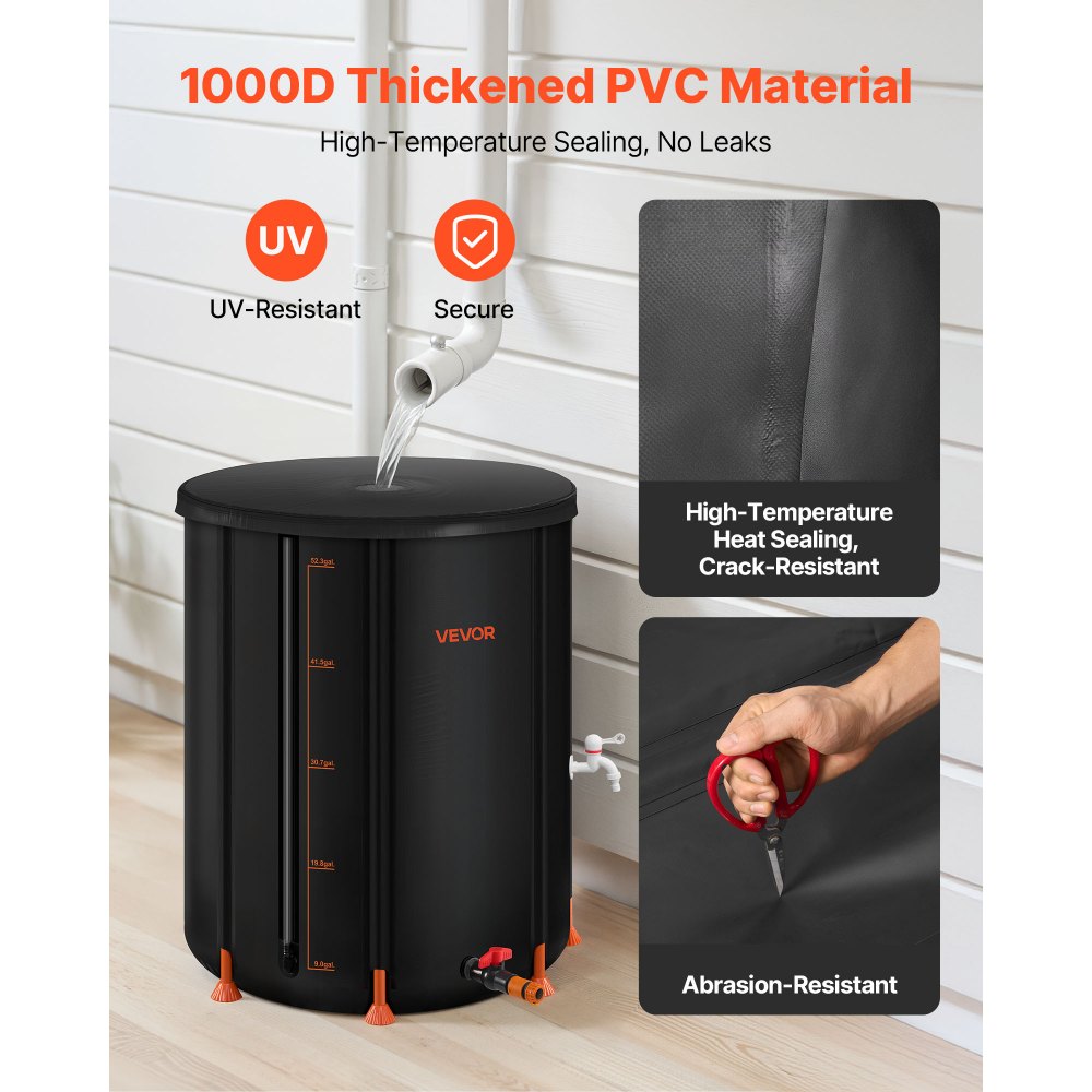 Πτυσσόμενο βαρέλι βροχής VEVOR, φορητό βαρέλι συλλογής βρόχινου νερού 201 λίτρων, σύστημα συλλογής βρόχινου νερού από PVC 1000D, δοχείο αποθήκευσης δεξαμενής συλλογής νερού κήπου με κιτ βρύσης και υπερχείλισης, μαύρο Πτυσσόμενο βαρέλι βροχής VEVOR, φορητό βαρέλι συλλογής βρόχινου νερού 201 λίτρων, σύστημα συλλογής βρόχινου νερού από PVC 1000D, δοχείο αποθήκευσης δεξαμενής συλλογής νερού κήπου με κιτ βρύσης και υπερχείλισης, μαύρο