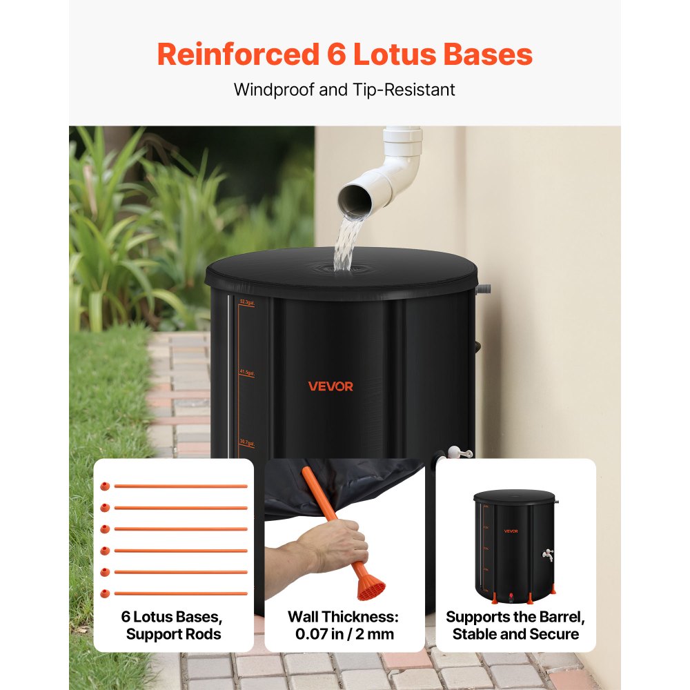 Πτυσσόμενο βαρέλι βροχής VEVOR, φορητό βαρέλι συλλογής βρόχινου νερού 201 λίτρων, σύστημα συλλογής βρόχινου νερού από PVC 1000D, δοχείο αποθήκευσης δεξαμενής συλλογής νερού κήπου με κιτ βρύσης και υπερχείλισης, μαύρο Πτυσσόμενο βαρέλι βροχής VEVOR, φορητό βαρέλι συλλογής βρόχινου νερού 201 λίτρων, σύστημα συλλογής βρόχινου νερού από PVC 1000D, δοχείο αποθήκευσης δεξαμενής συλλογής νερού κήπου με κιτ βρύσης και υπερχείλισης, μαύρο