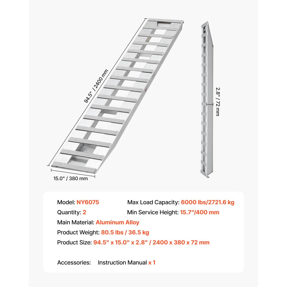 Ράμπες Φόρτωσης VEVOR, 2 τεμάχια 2400 x 380 mm, Σετ ράμπας ρυμούλκησης από ανθεκτικό αλουμίνιο και βαρέως τύπου με αντιολισθητικές πλάκες, Συνδυασμένη χωρητικότητα 2721,6 kg, για καρότσια, γεωργικά τρακτέρ, ATV, χλοοκοπτικά, μοτοσικλέτες Ράμπες Φόρτωσης VEVOR, 2 τεμάχια 2400 x 380 mm, Σετ ράμπας ρυμούλκησης από ανθεκτικό αλουμίνιο και βαρέως τύπου με αντιολισθητικές πλάκες, Συνδυασμένη χωρητικότητα 2721,6 kg, για καρότσια, γεωργικά τρακτέρ, ATV, χλοοκοπτικά, μοτοσικλέτες