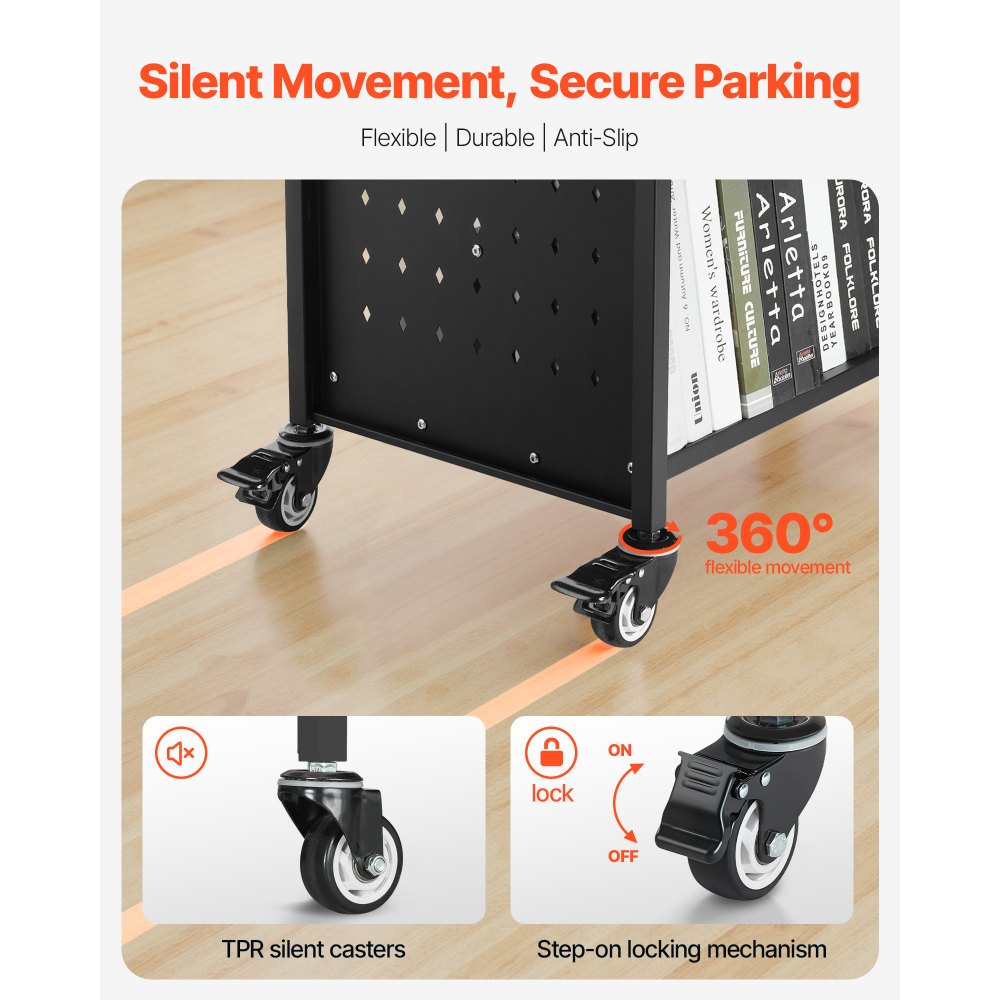 Τροχαίο καρότσι βιβλιοθήκης VEVOR, χωρητικότητας 150 kg, καρότσι βιβλιοθήκης 97 x 51,5 x 122,5 cm, ράφια διπλής όψης σε σχήμα W με κλειδώσιμες ρόδες 76,2 mm, καρότσι βιβλιοθήκης για ράφια σπιτιού, γραφείου και σχολείου, μαύρο Τροχαίο καρότσι βιβλιοθήκης VEVOR, χωρητικότητας 150 kg, καρότσι βιβλιοθήκης 97 x 51,5 x 122,5 cm, ράφια διπλής όψης σε σχήμα W με κλειδώσιμες ρόδες 76,2 mm, καρότσι βιβλιοθήκης για ράφια σπιτιού, γραφείου και σχολείου, μαύρο