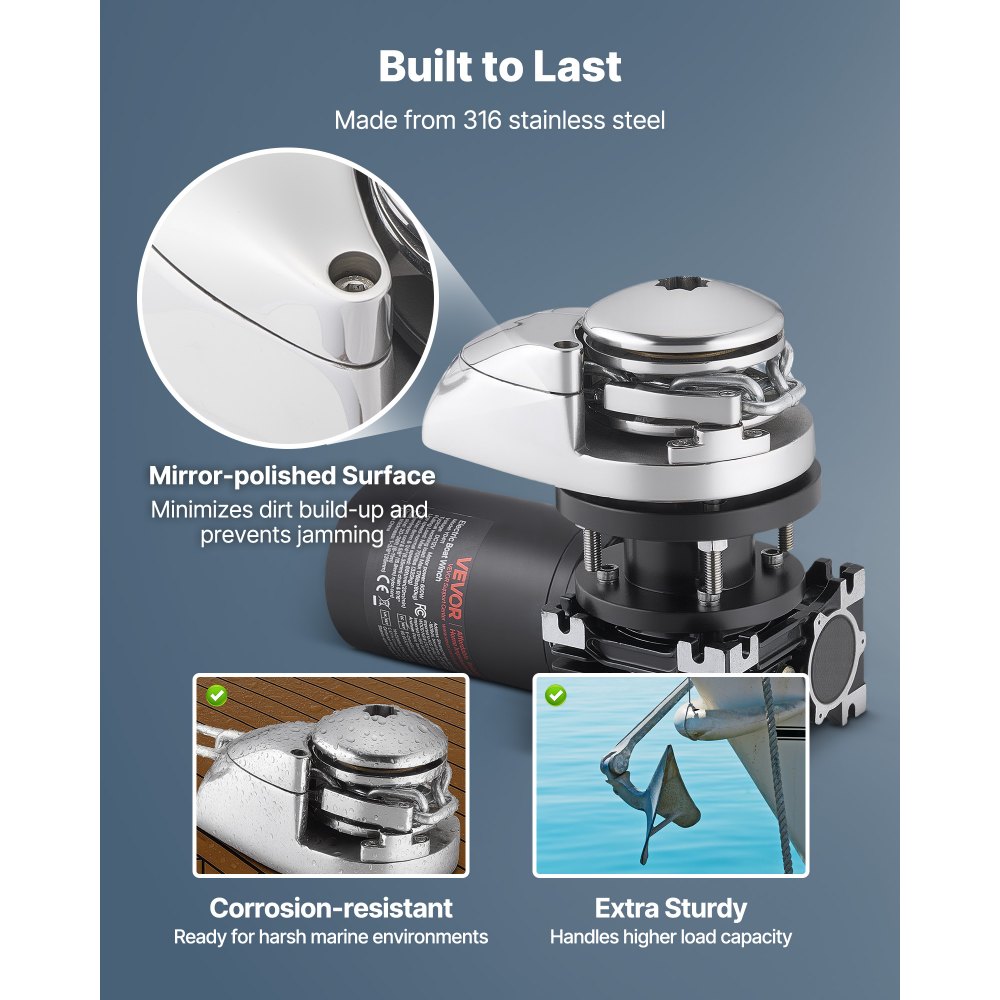 VEVOR Κάθετο Βαρούλκο Ψαρέματος, 12V DC 1100W, Συστήματα Αγκύρωσης Βαρούλκου Κατάλληλα για Αλυσίδα 6,35 mm ή Νάιλον Σχοινί 14,3 & 15,9 mm, Μέγιστη Ροπή 320 kg, Κατασκευή από Ανοξείδωτο Ατσάλι 316, για Σκάφη 6-11 m VEVOR Κάθετο Βαρούλκο Ψαρέματος, 12V DC 1100W, Συστήματα Αγκύρωσης Βαρούλκου Κατάλληλα για Αλυσίδα 6,35 mm ή Νάιλον Σχοινί 14,3 & 15,9 mm, Μέγιστη Ροπή 320 kg, Κατασκευή από Ανοξείδωτο Ατσάλι 316, για Σκάφη 6-11 m