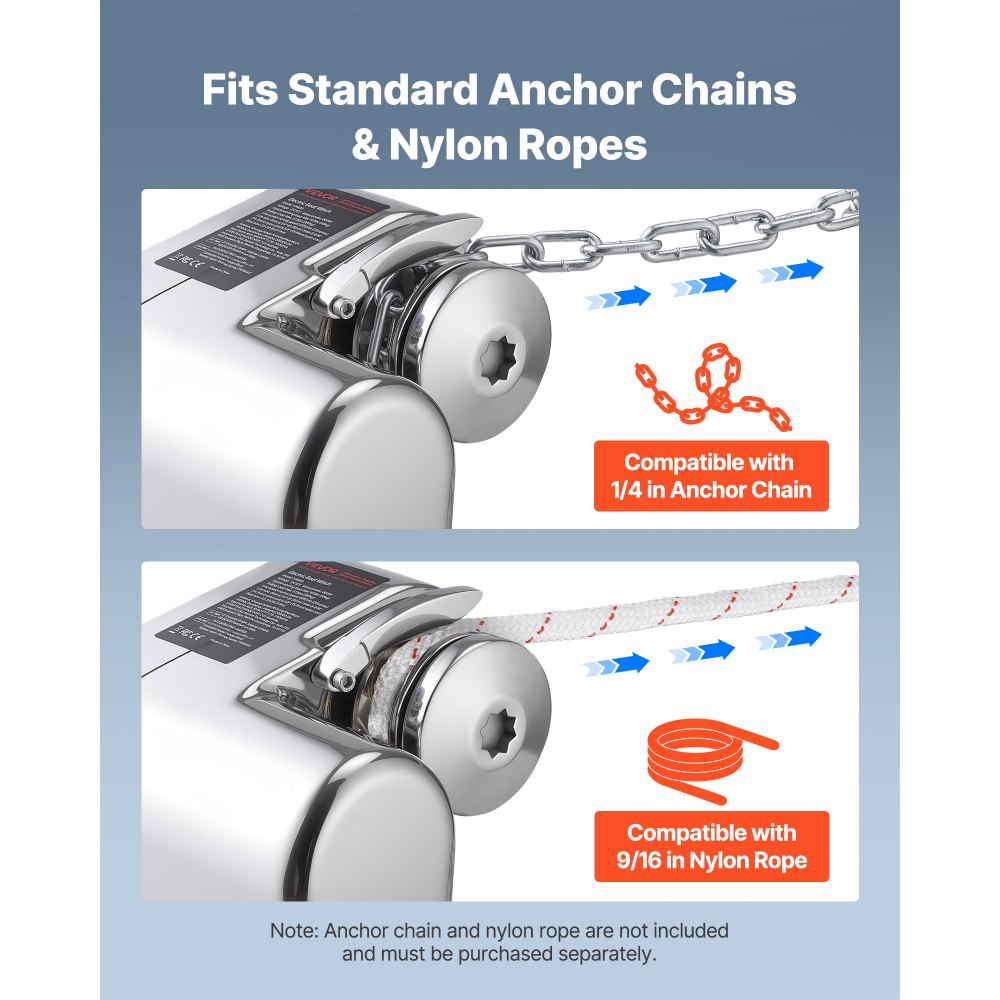 Οριζόντιο βαρούλκο ψαρέματος VEVOR, 12V DC 600W, Συστήματα αγκύρωσης βαρούλκου κατάλληλο για αλυσίδα 6,35 mm ή νάιλον σχοινί 14,3 & 15,9 mm, Μέγιστη έλξη 260 kg, κατασκευή από ανοξείδωτο χάλυβα 316, για σκάφη 7-9 m Οριζόντιο βαρούλκο ψαρέματος VEVOR, 12V DC 600W, Συστήματα αγκύρωσης βαρούλκου κατάλληλο για αλυσίδα 6,35 mm ή νάιλον σχοινί 14,3 & 15,9 mm, Μέγιστη έλξη 260 kg, κατασκευή από ανοξείδωτο χάλυβα 316, για σκάφη 7-9 m