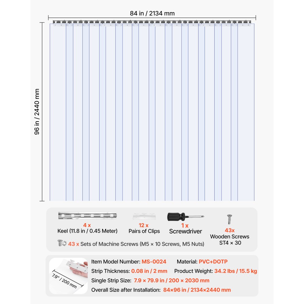VEVOR Διαφανής Λωρίδα Κουρτίνας PVC, Ύψος 2,4 m x Πλάτος 2,1 m x Πάχος 2 mm, 14 τεμάχια Λωρίδες Κουρτίνας για Ψυγείο Κατάψυξης, Λείες Αδιάβροχες Λωρίδες Πλαστικής Πόρτας για Αποθήκη, Κατάψυξη, Πόρτες Γκαράζ VEVOR Διαφανής Λωρίδα Κουρτίνας PVC, Ύψος 2,4 m x Πλάτος 2,1 m x Πάχος 2 mm, 14 τεμάχια Λωρίδες Κουρτίνας για Ψυγείο Κατάψυξης, Λείες Αδιάβροχες Λωρίδες Πλαστικής Πόρτας για Αποθήκη, Κατάψυξη, Πόρτες Γκαράζ