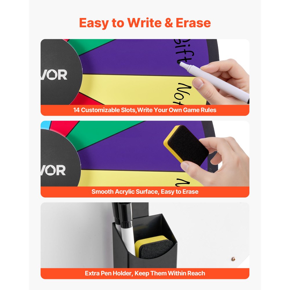 Τροχός Βραβείων VEVOR 610 mm, Τροχός Βραβείων 14 Θέσεων με Βάση, Επιτραπέζια Ρουλέτα Τύχης με Ξηρό Σβήσιμο και 2 Μαρκαδόρους, 6 Χρώματα, Εύκολη Συναρμολόγηση, για Πάρτι, Παμπ, Εμπορική Έκθεση, Καρναβάλι, Εκδηλώσεις Τροχός Βραβείων VEVOR 610 mm, Τροχός Βραβείων 14 Θέσεων με Βάση, Επιτραπέζια Ρουλέτα Τύχης με Ξηρό Σβήσιμο και 2 Μαρκαδόρους, 6 Χρώματα, Εύκολη Συναρμολόγηση, για Πάρτι, Παμπ, Εμπορική Έκθεση, Καρναβάλι, Εκδηλώσεις