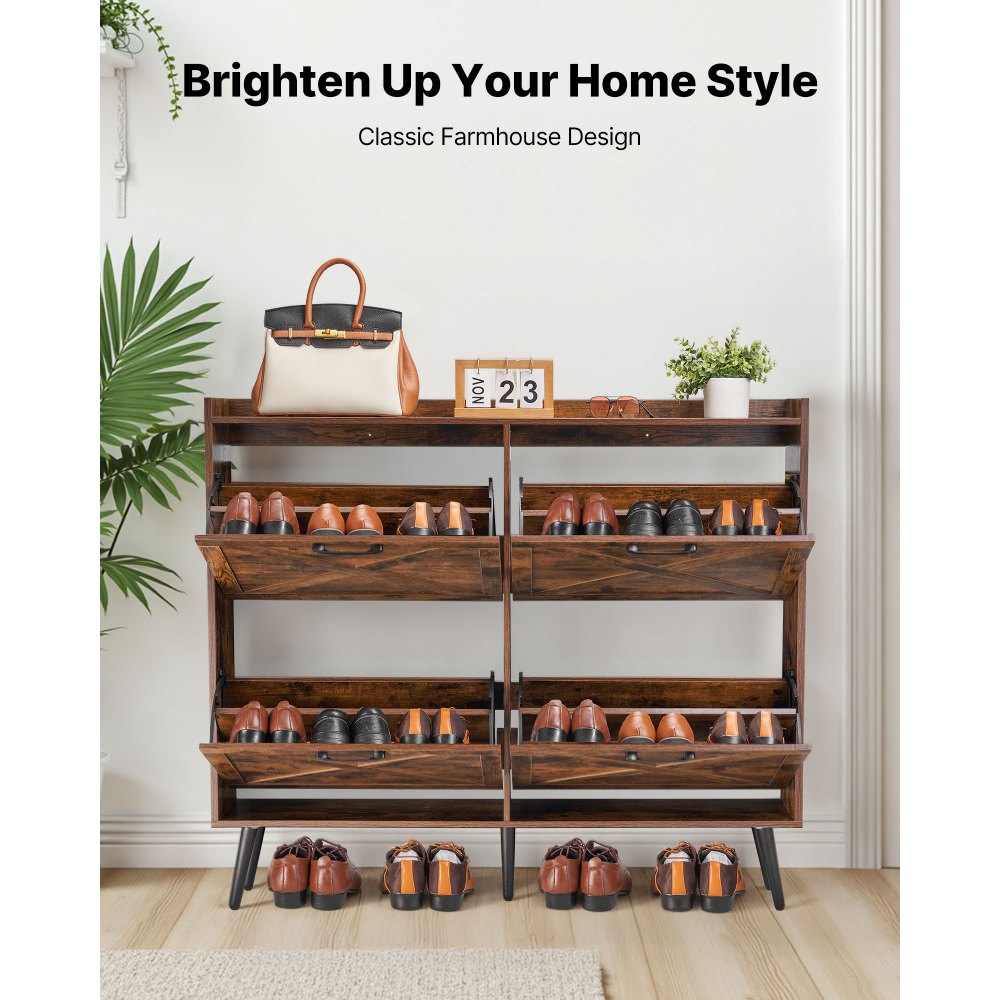 Παπουτσοθήκη VEVOR με 4 αναδιπλούμενα συρτάρια, Ντουλάπι αποθήκευσης παπουτσιών αγροτικού τύπου με ξύλινα πόδια και συσκευή κατά της ανατροπής, Ανεξάρτητη οργάνωση παπουτσιών ιδανική για είσοδο, διάδρομο, υπνοδωμάτιο, σαλόνι, καφέ Παπουτσοθήκη VEVOR με 4 αναδιπλούμενα συρτάρια, Ντουλάπι αποθήκευσης παπουτσιών αγροτικού τύπου με ξύλινα πόδια και συσκευή κατά της ανατροπής, Ανεξάρτητη οργάνωση παπουτσιών ιδανική για είσοδο, διάδρομο, υπνοδωμάτιο, σαλόνι, καφέ