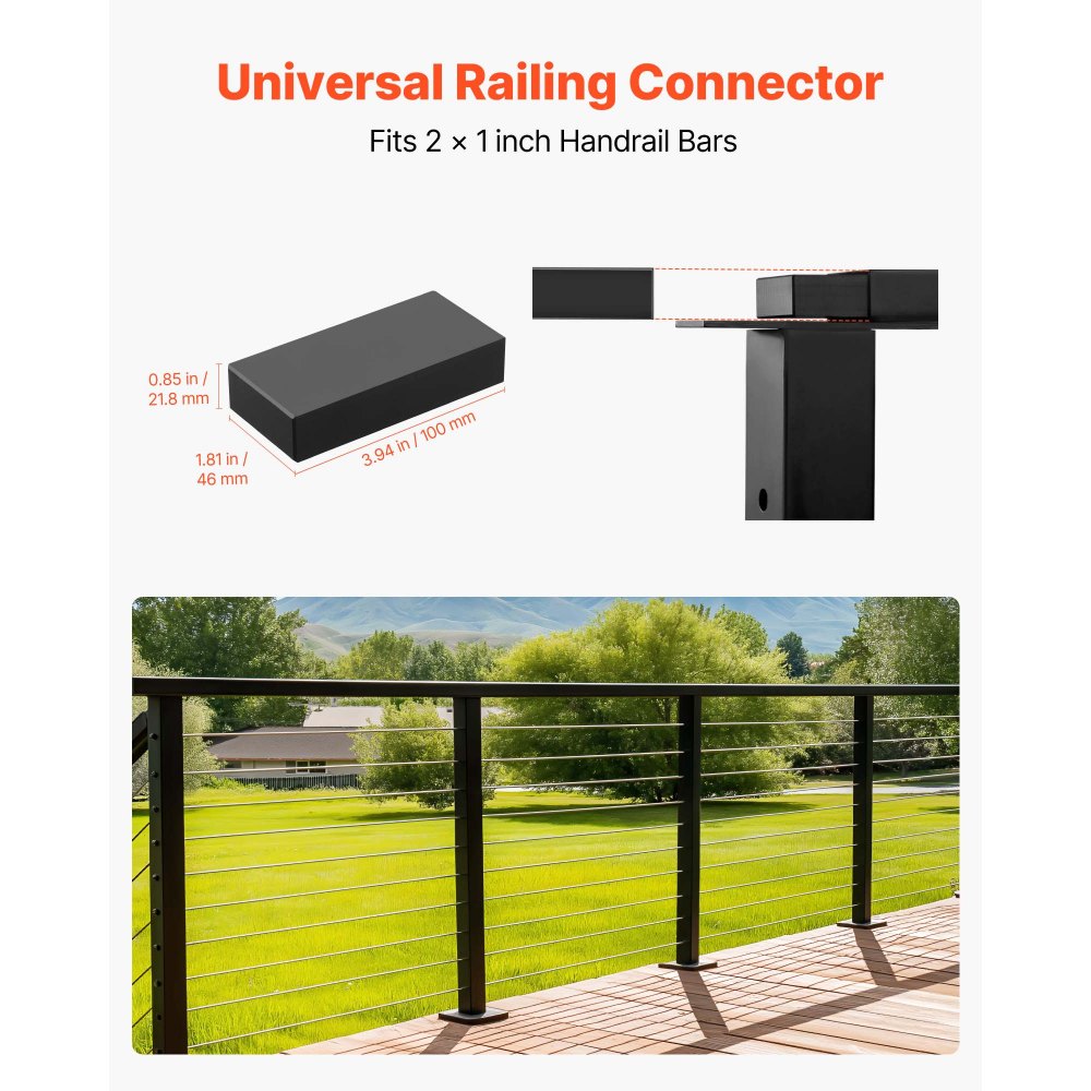 Συνδετήρες χειρολισθήρα VEVOR 2 τεμαχίων, Αξεσουάρ για κιγκλιδώματα σκαλοπατιών επίπεδης επέκτασης, Εξαρτήματα σύνδεσης χειρολισθήρα POM για ορθογώνια κιγκλιδώματα καλωδίων, Σύστημα ράγας καλωδίου καταστρώματος εξωτερικού χώρου, Ματ μαύρο, HT-04 Συνδετήρες χειρολισθήρα VEVOR 2 τεμαχίων, Αξεσουάρ για κιγκλιδώματα σκαλοπατιών επίπεδης επέκτασης, Εξαρτήματα σύνδεσης χειρολισθήρα POM για ορθογώνια κιγκλιδώματα καλωδίων, Σύστημα ράγας καλωδίου καταστρώματος εξωτερικού χώρου, Ματ μαύρο, HT-04