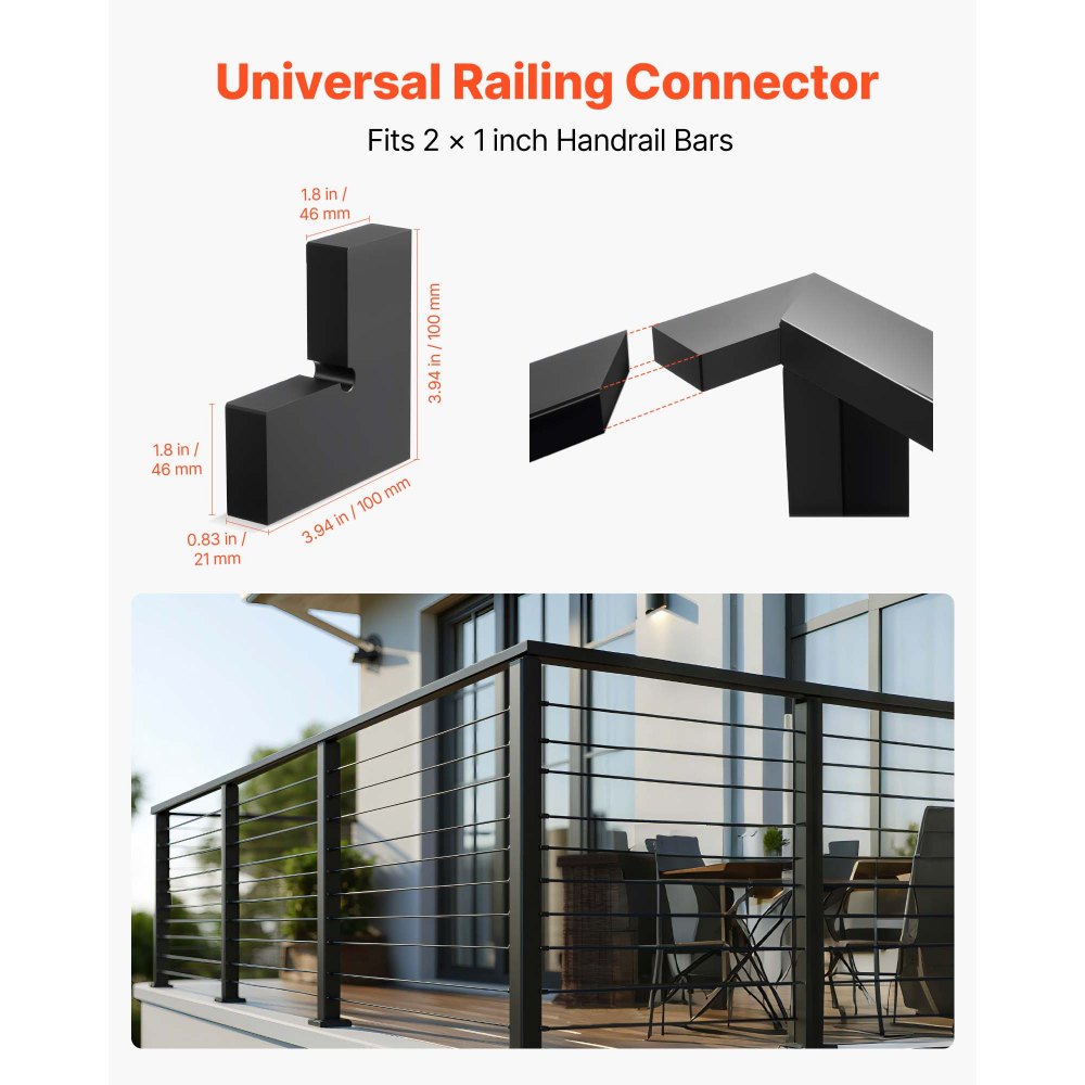 VEVOR Πακέτο 2 Γωνιακών Συνδετήρων για Κουπαστή, Αξεσουάρ Επέκτασης Κουπαστής Σκάλας, Εξαρτήματα Συνδετήρα Κουπαστής POM για Ορθογώνια Κουπαστή Καλωδίου, Σύστημα Σιδηροδρομικής Σύνδεσης Καταστρώματος Εξωτερικού Χώρου, Ματ Μαύρο, HT-05 VEVOR Πακέτο 2 Γωνιακών Συνδετήρων για Κουπαστή, Αξεσουάρ Επέκτασης Κουπαστής Σκάλας, Εξαρτήματα Συνδετήρα Κουπαστής POM για Ορθογώνια Κουπαστή Καλωδίου, Σύστημα Σιδηροδρομικής Σύνδεσης Καταστρώματος Εξωτερικού Χώρου, Ματ Μαύρο, HT-05