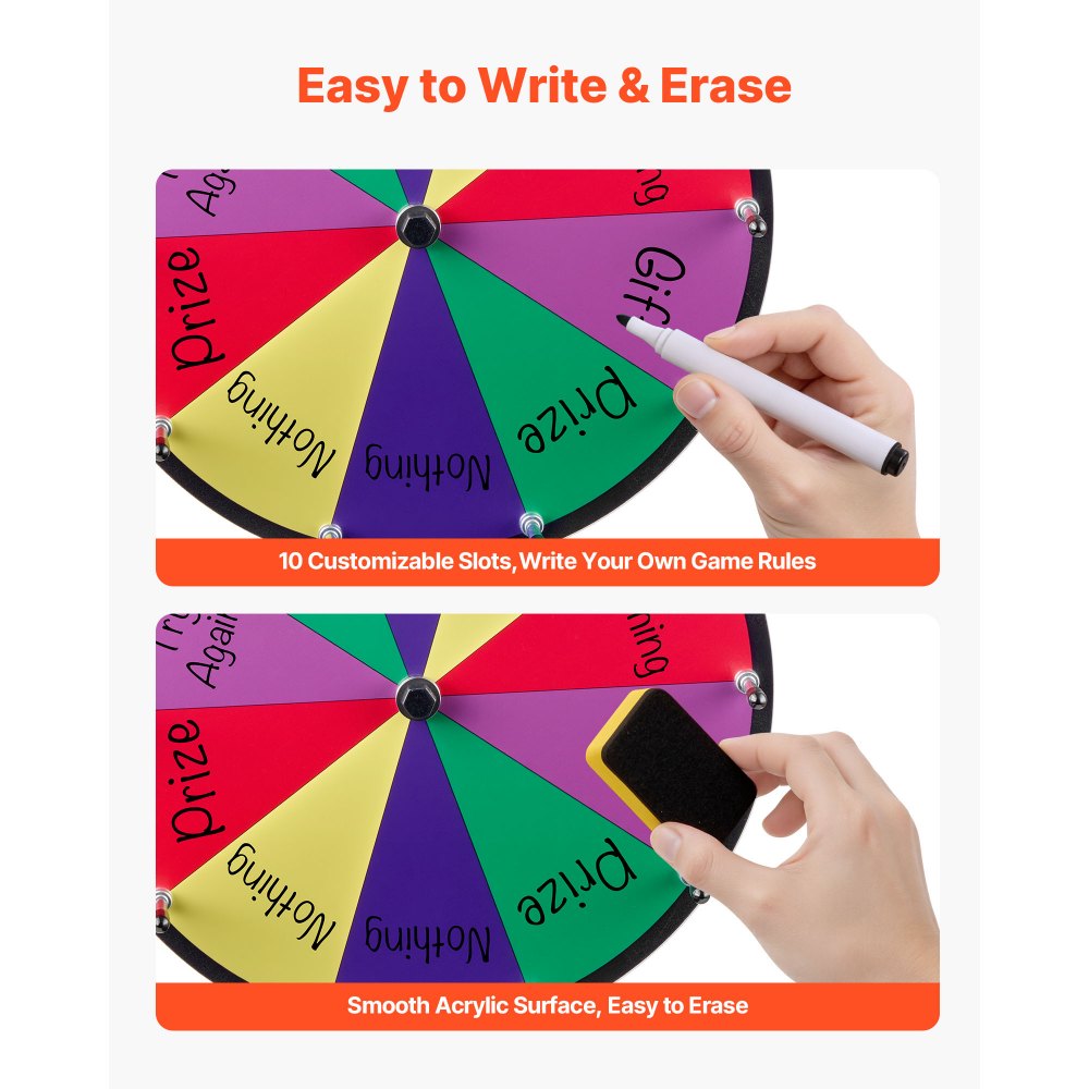 Τροχός Βραβείων VEVOR 305 mm, Τροχός Βραβείων 10 Θέσεων με Βάση, Επιτραπέζια Ρουλέτα Τύχης με Ξηρό Σβήσιμο και 2 Μαρκαδόρους, 5 Χρώματα, Εύκολη Συναρμολόγηση, για Πάρτι, Παμπ, Εμπορική Έκθεση, Καρναβάλι, Εκδηλώσεις Τροχός Βραβείων VEVOR 305 mm, Τροχός Βραβείων 10 Θέσεων με Βάση, Επιτραπέζια Ρουλέτα Τύχης με Ξηρό Σβήσιμο και 2 Μαρκαδόρους, 5 Χρώματα, Εύκολη Συναρμολόγηση, για Πάρτι, Παμπ, Εμπορική Έκθεση, Καρναβάλι, Εκδηλώσεις