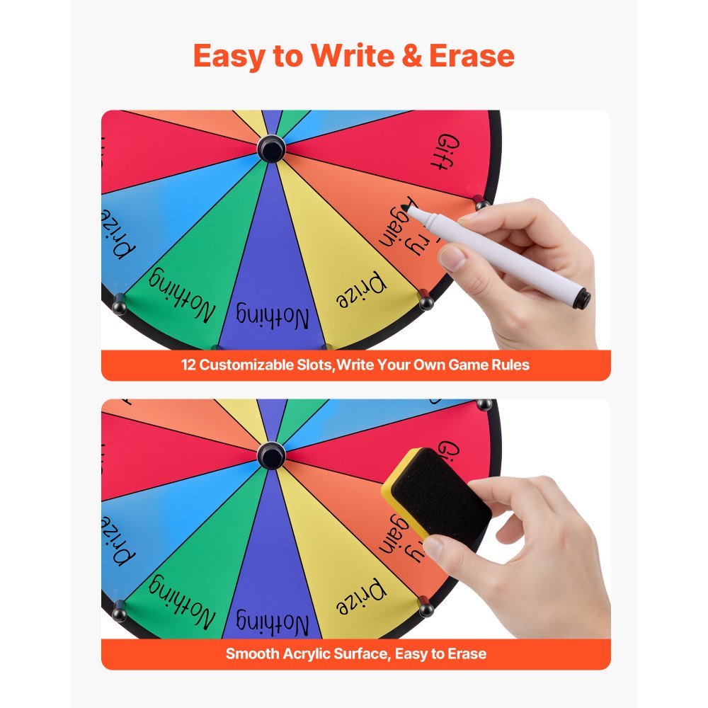 Τροχός Βραβείων VEVOR 305 mm, Τροχός Βραβείων με 12 Θέσεις και Βάση, Επιτραπέζια Ρουλέτα Τύχης με Σβήσιμο και 2 Μαρκαδόρους, 6 Χρώματα, Εύκολη Συναρμολόγηση, για Πάρτι, Παμπ, Εμπορικές Εκθέσεις, Καρναβάλι Τροχός Βραβείων VEVOR 305 mm, Τροχός Βραβείων με 12 Θέσεις και Βάση, Επιτραπέζια Ρουλέτα Τύχης με Σβήσιμο και 2 Μαρκαδόρους, 6 Χρώματα, Εύκολη Συναρμολόγηση, για Πάρτι, Παμπ, Εμπορικές Εκθέσεις, Καρναβάλι