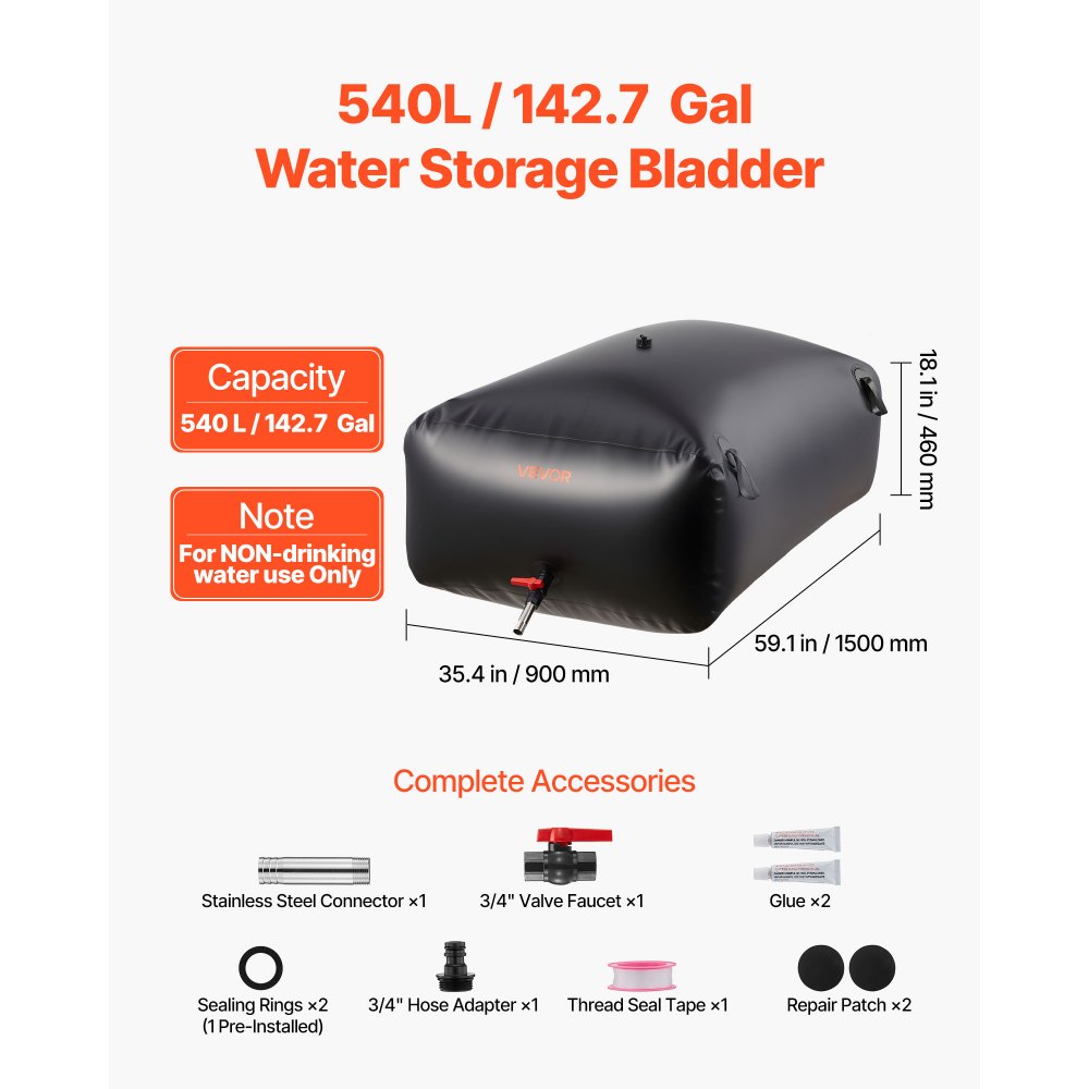 Κύστη αποθήκευσης νερού VEVOR 540L μεγάλης χωρητικότητας, τσάντα νερού, φορητή και πτυσσόμενη δεξαμενή μαλακού νερού, στεγανή και ανθεκτική στη φθορά δεξαμενή αποθήκευσης νερού έκτακτης ανάγκης από PVC για τροχόσπιτα και εξωτερική χρήση Κύστη αποθήκευσης νερού VEVOR 540L μεγάλης χωρητικότητας, τσάντα νερού, φορητή και πτυσσόμενη δεξαμενή μαλακού νερού, στεγανή και ανθεκτική στη φθορά δεξαμενή αποθήκευσης νερού έκτακτης ανάγκης από PVC για τροχόσπιτα και εξωτερική χρήση