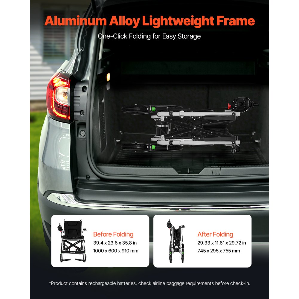 Ηλεκτρικό αναπηρικό αμαξίδιο VEVOR για ενήλικες, χωρητικότητας 100 kg, πτυσσόμενο και ελαφρύ μηχανοκίνητο αναπηρικό αμαξίδιο, μεγάλης εμβέλειας διαδρομή 19,3 km, ηλεκτροκίνητο αμαξίδιο παντός εδάφους, φορητό για ηλικιωμένους και άτομα με αναπηρία Ηλεκτρικό αναπηρικό αμαξίδιο VEVOR για ενήλικες, χωρητικότητας 100 kg, πτυσσόμενο και ελαφρύ μηχανοκίνητο αναπηρικό αμαξίδιο, μεγάλης εμβέλειας διαδρομή 19,3 km, ηλεκτροκίνητο αμαξίδιο παντός εδάφους, φορητό για ηλικιωμένους και άτομα με αναπηρία