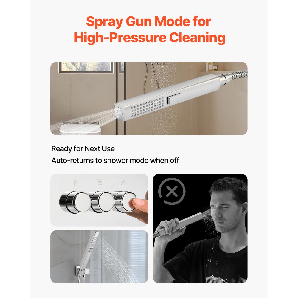 Σετ βρύσης ντους VEVOR, Σύστημα ντους βροχής οροφής 254 mm με 6 ακροφύσια σώματος και ψεκασμό χειρός 2 σε 1, Περιστρεφόμενο σετ συστήματος κεφαλής βροχής 3 λειτουργιών, Πλήρες κιτ βαλβίδας και επένδυσης από ορείχαλκο, Χρώμιο Σετ βρύσης ντους VEVOR, Σύστημα ντους βροχής οροφής 254 mm με 6 ακροφύσια σώματος και ψεκασμό χειρός 2 σε 1, Περιστρεφόμενο σετ συστήματος κεφαλής βροχής 3 λειτουργιών, Πλήρες κιτ βαλβίδας και επένδυσης από ορείχαλκο, Χρώμιο