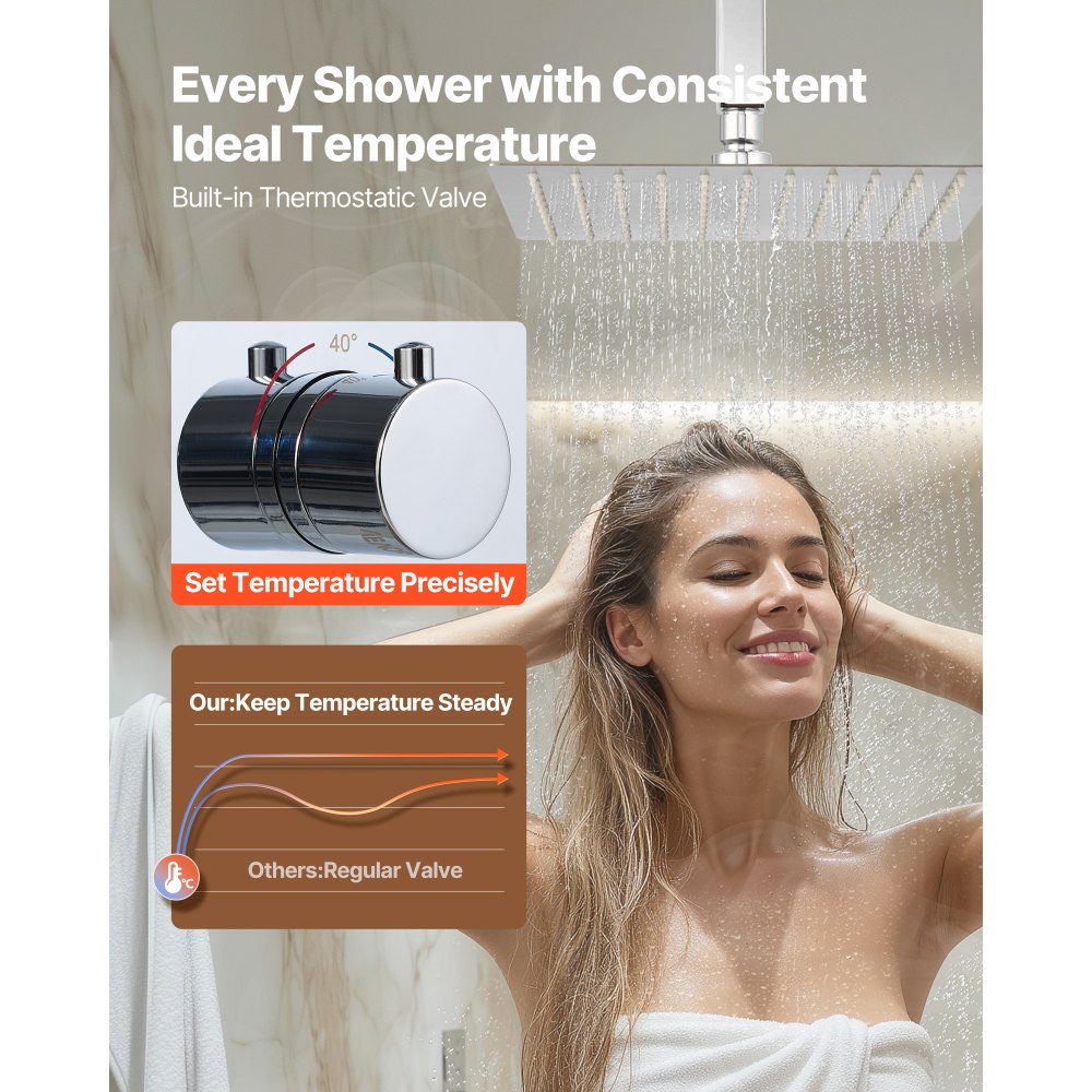 Σετ βρύσης ντους VEVOR, θερμοστατικό σύστημα ντους βροχής οροφής 305 mm με κεφαλή τοίχου 152 mm και ψεκασμό χειρός 2 σε 1, βαλβίδα ορείχαλκου διπλής κεφαλής βροχής 3 λειτουργιών και κιτ περιμετρικής επένδυσης, χρώμιο Σετ βρύσης ντους VEVOR, θερμοστατικό σύστημα ντους βροχής οροφής 305 mm με κεφαλή τοίχου 152 mm και ψεκασμό χειρός 2 σε 1, βαλβίδα ορείχαλκου διπλής κεφαλής βροχής 3 λειτουργιών και κιτ περιμετρικής επένδυσης, χρώμιο