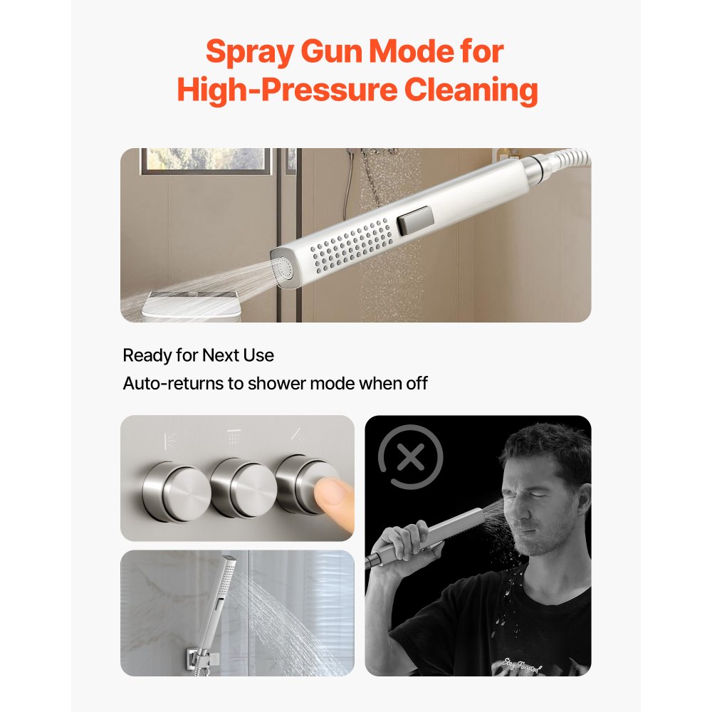 Σετ βρύσης ντους VEVOR, Σύστημα ντους βροχής οροφής 254 mm με κεφαλή τοίχου 152 mm και ψεκασμό χειρός 2 σε 1, περιστρεφόμενη βαλβίδα ορείχαλκου διπλής κεφαλής βροχής 3 λειτουργιών και κιτ περιμετρικής επένδυσης, βουρτσισμένο νικέλιο Σετ βρύσης ντους VEVOR, Σύστημα ντους βροχής οροφής 254 mm με κεφαλή τοίχου 152 mm και ψεκασμό χειρός 2 σε 1, περιστρεφόμενη βαλβίδα ορείχαλκου διπλής κεφαλής βροχής 3 λειτουργιών και κιτ περιμετρικής επένδυσης, βουρτσισμένο νικέλιο