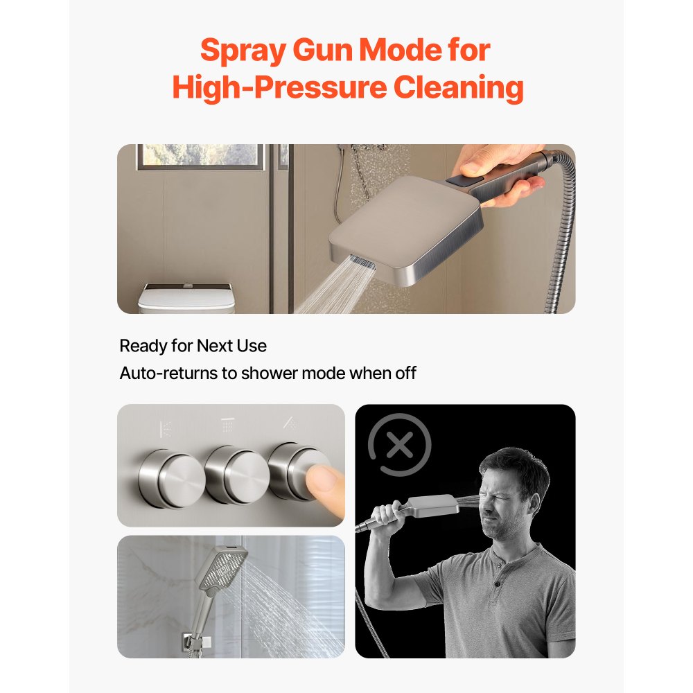 Σετ βρύσης ντους VEVOR, Σύστημα ντους βροχής οροφής 305 mm με κεφαλή τοίχου 152 mm και ψεκασμό χειρός 4 σε 1, περιστρεφόμενη βαλβίδα ορείχαλκου διπλής κεφαλής βροχής 3 λειτουργιών και κιτ περιμετρικής επένδυσης, βουρτσισμένο νικέλιο Σετ βρύσης ντους VEVOR, Σύστημα ντους βροχής οροφής 305 mm με κεφαλή τοίχου 152 mm και ψεκασμό χειρός 4 σε 1, περιστρεφόμενη βαλβίδα ορείχαλκου διπλής κεφαλής βροχής 3 λειτουργιών και κιτ περιμετρικής επένδυσης, βουρτσισμένο νικέλιο