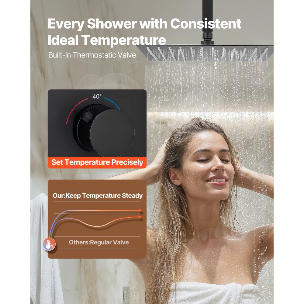 Σετ βρύσης ντους VEVOR, θερμοστατικό σύστημα ντους βροχής οροφής 305 mm με κεφαλή τοίχου 152 mm και ψεκασμό χειρός 2 σε 1, βαλβίδα ορείχαλκου διπλής κεφαλής βροχής 3 λειτουργιών και κιτ περιμετρικής επένδυσης, ματ μαύρο Σετ βρύσης ντους VEVOR, θερμοστατικό σύστημα ντους βροχής οροφής 305 mm με κεφαλή τοίχου 152 mm και ψεκασμό χειρός 2 σε 1, βαλβίδα ορείχαλκου διπλής κεφαλής βροχής 3 λειτουργιών και κιτ περιμετρικής επένδυσης, ματ μαύρο