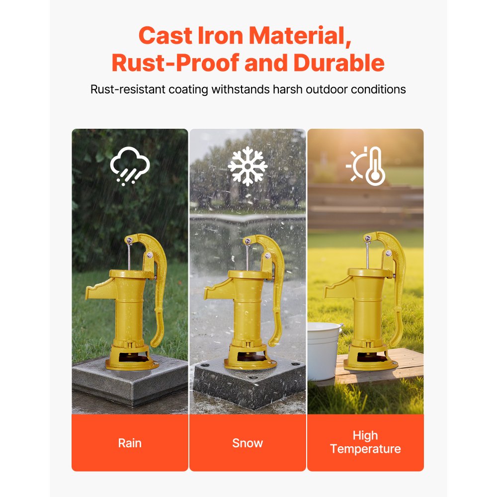 Χειροκίνητη αντλία κανάτας VEVOR Well, μέγιστη ανύψωση 25 ft, χειροκίνητη αντλία νερού από χυτοσίδηρο αντίκα, σύνδεση NPT 1-1/4 in, εύκολη εγκατάσταση, παλαιού τύπου για εξωτερικούς χώρους, κήπο, λίμνη, αυλή, αγρόκτημα, κίτρινη Χειροκίνητη αντλία κανάτας VEVOR Well, μέγιστη ανύψωση 25 ft, χειροκίνητη αντλία νερού από χυτοσίδηρο αντίκα, σύνδεση NPT 1-1/4 in, εύκολη εγκατάσταση, παλαιού τύπου για εξωτερικούς χώρους, κήπο, λίμνη, αυλή, αγρόκτημα, κίτρινη