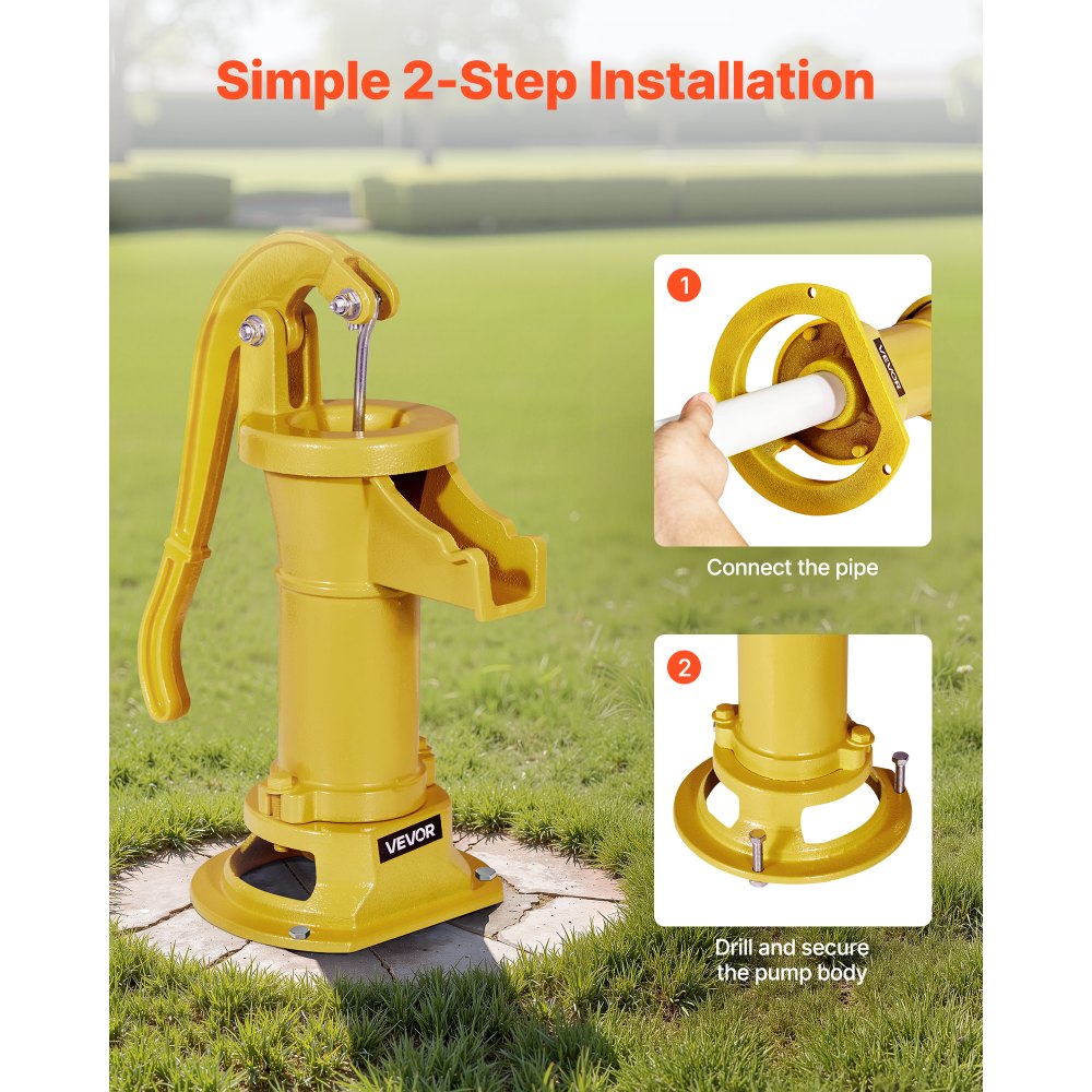Χειροκίνητη αντλία κανάτας VEVOR Well, μέγιστη ανύψωση 25 ft, χειροκίνητη αντλία νερού από χυτοσίδηρο αντίκα, σύνδεση NPT 1-1/4 in, εύκολη εγκατάσταση, παλαιού τύπου για εξωτερικούς χώρους, κήπο, λίμνη, αυλή, αγρόκτημα, κίτρινη Χειροκίνητη αντλία κανάτας VEVOR Well, μέγιστη ανύψωση 25 ft, χειροκίνητη αντλία νερού από χυτοσίδηρο αντίκα, σύνδεση NPT 1-1/4 in, εύκολη εγκατάσταση, παλαιού τύπου για εξωτερικούς χώρους, κήπο, λίμνη, αυλή, αγρόκτημα, κίτρινη