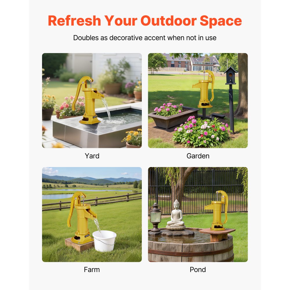Χειροκίνητη αντλία κανάτας VEVOR Well, μέγιστη ανύψωση 25 ft, χειροκίνητη αντλία νερού από χυτοσίδηρο αντίκα, σύνδεση NPT 1-1/4 in, εύκολη εγκατάσταση, παλαιού τύπου για εξωτερικούς χώρους, κήπο, λίμνη, αυλή, αγρόκτημα, κίτρινη Χειροκίνητη αντλία κανάτας VEVOR Well, μέγιστη ανύψωση 25 ft, χειροκίνητη αντλία νερού από χυτοσίδηρο αντίκα, σύνδεση NPT 1-1/4 in, εύκολη εγκατάσταση, παλαιού τύπου για εξωτερικούς χώρους, κήπο, λίμνη, αυλή, αγρόκτημα, κίτρινη