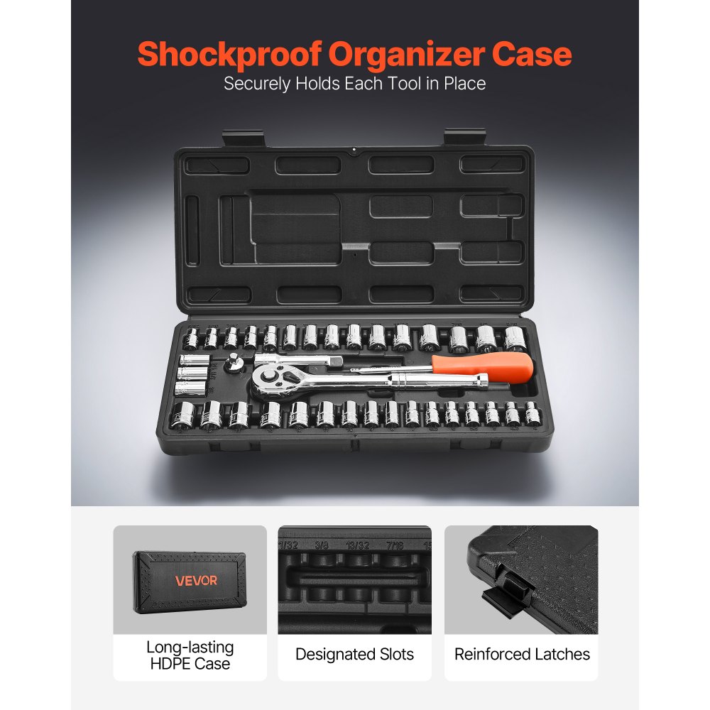 Σετ καρυδάκια VEVOR, 39 τεμάχια, σετ καρυδάκια και καστάνιας 9,5 & 6,4 mm, μέγεθος SAE και μετρικό, κιτ εργαλείων μηχανικού με κλειδί καστάνιας, αξεσουάρ, θήκη αποθήκευσης, κράμα χάλυβα CR-V, για επισκευή αυτοκινήτων Σετ καρυδάκια VEVOR, 39 τεμάχια, σετ καρυδάκια και καστάνιας 9,5 & 6,4 mm, μέγεθος SAE και μετρικό, κιτ εργαλείων μηχανικού με κλειδί καστάνιας, αξεσουάρ, θήκη αποθήκευσης, κράμα χάλυβα CR-V, για επισκευή αυτοκινήτων
