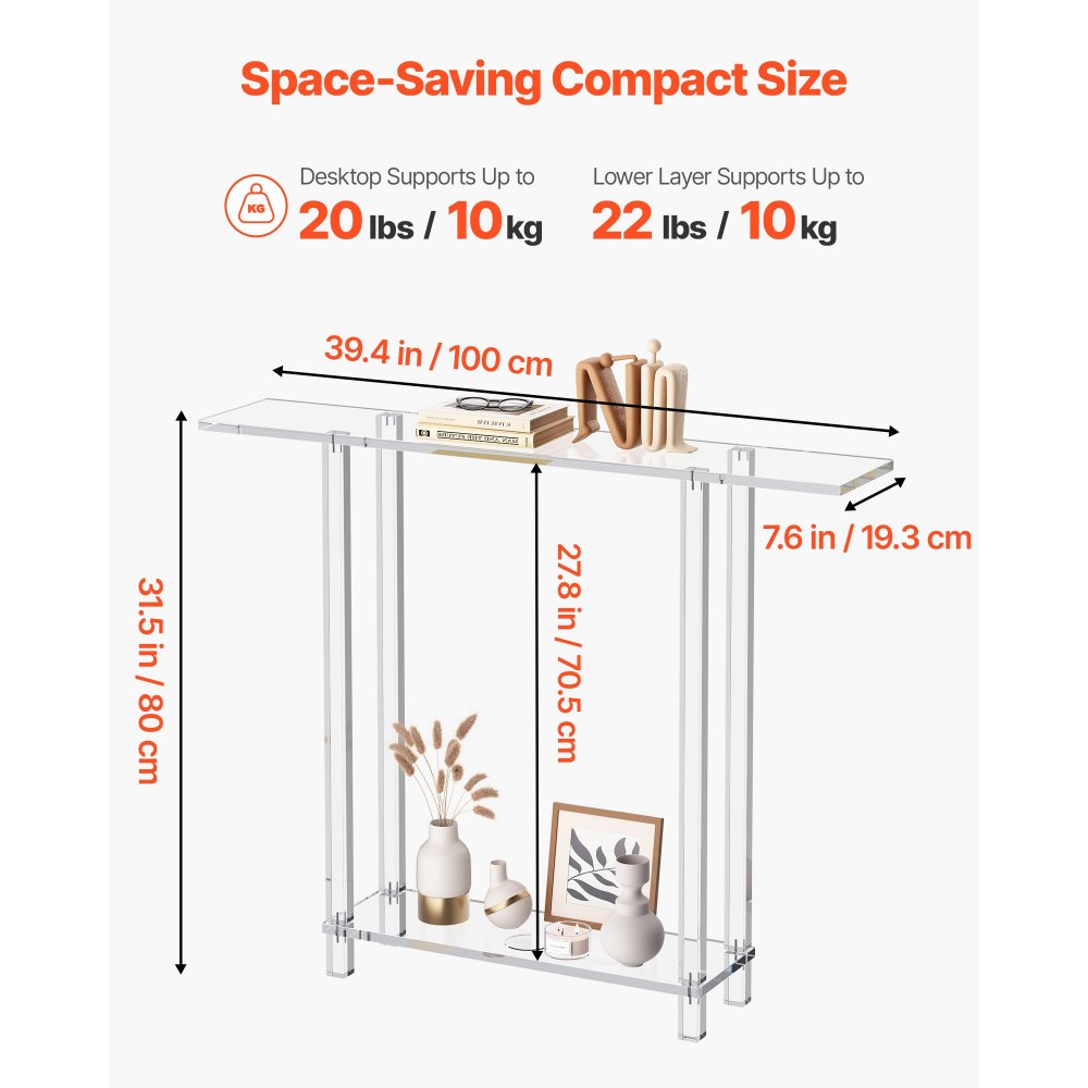 Τραπέζι Κονσόλας VEVOR Ακρυλικό, 2 Επίπεδα Στενό Πλαϊνό Γραφείο με Ανοιχτό Κάτω Αποθηκευτικό Χώρο, Μοντέρνο Ορθογώνιο Ακρυλικό Τελικό Τραπέζι, Διαφανές Γραφείο Εισόδου για Φουαγιέ, Διάδρομο, Σαλόνι, 19,3 x 100 x 80 cm (Διαφανές) Τραπέζι Κονσόλας VEVOR Ακρυλικό, 2 Επίπεδα Στενό Πλαϊνό Γραφείο με Ανοιχτό Κάτω Αποθηκευτικό Χώρο, Μοντέρνο Ορθογώνιο Ακρυλικό Τελικό Τραπέζι, Διαφανές Γραφείο Εισόδου για Φουαγιέ, Διάδρομο, Σαλόνι, 19,3 x 100 x 80 cm (Διαφανές)