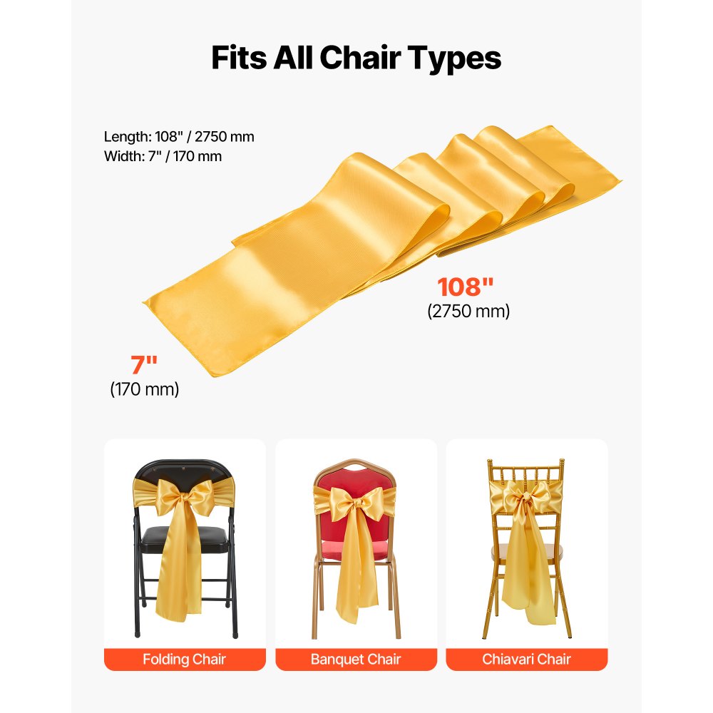VEVOR Σατέν Καρέκλα με Φιόγκους, 100 τεμάχια Κορδέλα Καρέκλας με Δέσιμο Πίσω, 7 x 108 ίντσες, Χρυσή Διακόσμηση Γαμήλιας Δεξίωσης, για Γαμήλια Τελετή, Baby Shower, Πάρτι, Εκδηλώσεις, Διακόσμηση Καλύμματος Καρέκλας VEVOR Σατέν Καρέκλα με Φιόγκους, 100 τεμάχια Κορδέλα Καρέκλας με Δέσιμο Πίσω, 7 x 108 ίντσες, Χρυσή Διακόσμηση Γαμήλιας Δεξίωσης, για Γαμήλια Τελετή, Baby Shower, Πάρτι, Εκδηλώσεις, Διακόσμηση Καλύμματος Καρέκλας