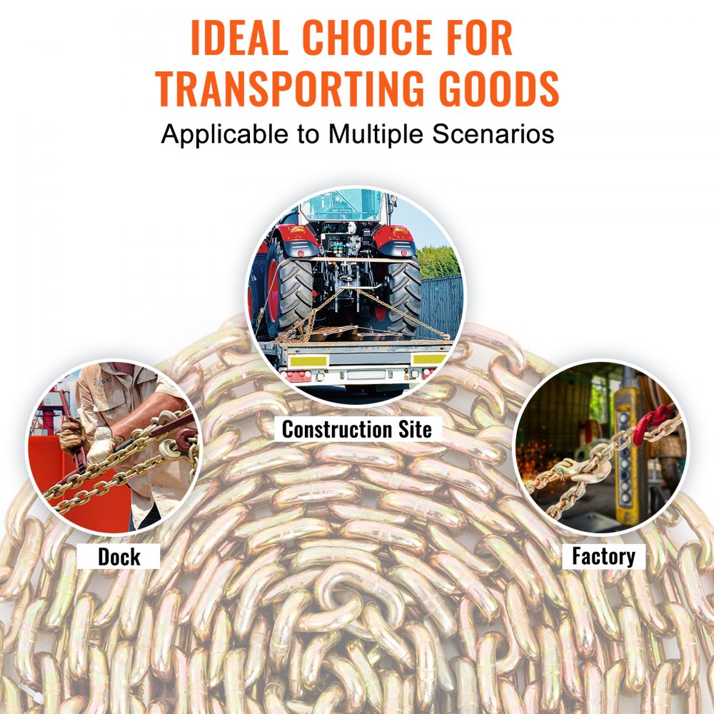 Αλυσίδα μεταφοράς VEVOR, όριο φορτίου εργασίας 4900 λίβρες, δέσιμο αλυσίδας ρυμούλκησης G80 5/16''x20' με γάντζους, πιστοποιημένο DOT, γαλβανισμένος χάλυβας μαγγανίου με επίστρωση για εργοτάξιο εργοστασίου αποβάθρας, 2 τεμάχια Αλυσίδα μεταφοράς VEVOR, όριο φορτίου εργασίας 4900 λίβρες, δέσιμο αλυσίδας ρυμούλκησης G80 5/16''x20' με γάντζους, πιστοποιημένο DOT, γαλβανισμένος χάλυβας μαγγανίου με επίστρωση για εργοτάξιο εργοστασίου αποβάθρας, 2 τεμάχια