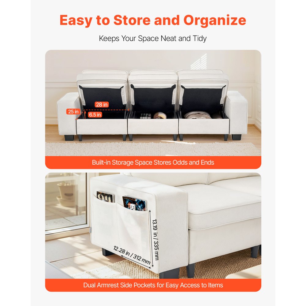 Καναπές VEVOR 3 ατόμων, Μοντέρνος καναπές-κρεβάτι με γωνιακό χώρο αποθήκευσης στο κάτω μέρος, Μοντέρνος άνετος καναπές Cloud με πλαϊνές τσέπες αποθήκευσης και μεταλλικό σκελετό, ιδανικός για σαλόνι, υπνοδωμάτιο, διαμέρισμα και γραφείο, λευκό Καναπές VEVOR 3 ατόμων, Μοντέρνος καναπές-κρεβάτι με γωνιακό χώρο αποθήκευσης στο κάτω μέρος, Μοντέρνος άνετος καναπές Cloud με πλαϊνές τσέπες αποθήκευσης και μεταλλικό σκελετό, ιδανικός για σαλόνι, υπνοδωμάτιο, διαμέρισμα και γραφείο, λευκό