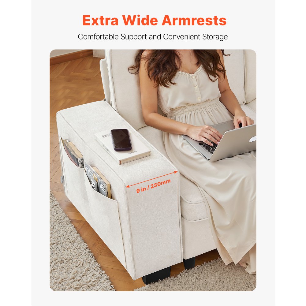 Καναπές VEVOR 3 ατόμων, Μοντέρνος καναπές-κρεβάτι με γωνιακό χώρο αποθήκευσης στο κάτω μέρος, Μοντέρνος άνετος καναπές Cloud με πλαϊνές τσέπες αποθήκευσης και μεταλλικό σκελετό, ιδανικός για σαλόνι, υπνοδωμάτιο, διαμέρισμα και γραφείο, λευκό Καναπές VEVOR 3 ατόμων, Μοντέρνος καναπές-κρεβάτι με γωνιακό χώρο αποθήκευσης στο κάτω μέρος, Μοντέρνος άνετος καναπές Cloud με πλαϊνές τσέπες αποθήκευσης και μεταλλικό σκελετό, ιδανικός για σαλόνι, υπνοδωμάτιο, διαμέρισμα και γραφείο, λευκό