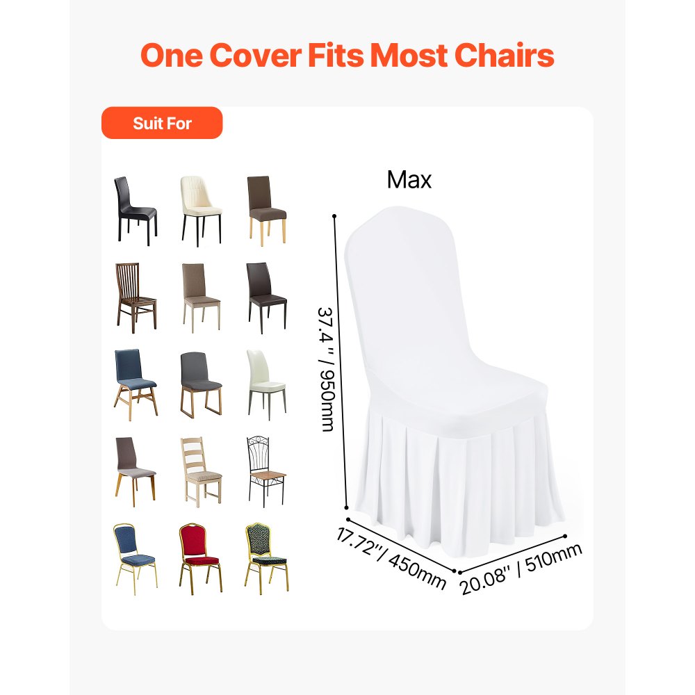 VEVOR 30 τεμάχια λευκά καλύμματα καρέκλας, κάλυμμα καρέκλας από πολυεστέρα και σπάντεξ, ελαστικά καλύμματα για γάμο, πάρτι, τραπεζαρία, δεξιώσεις, καλύμματα καρέκλας με επίπεδη πρόσοψη, κατάλληλα για καρέκλα. Διαστάσεις έως 20,08 x 17,72 x 37,4 ίντσες. VEVOR 30 τεμάχια λευκά καλύμματα καρέκλας, κάλυμμα καρέκλας από πολυεστέρα και σπάντεξ, ελαστικά καλύμματα για γάμο, πάρτι, τραπεζαρία, δεξιώσεις, καλύμματα καρέκλας με επίπεδη πρόσοψη, κατάλληλα για καρέκλα. Διαστάσεις έως 20,08 x 17,72 x 37,4 ίντσες.
