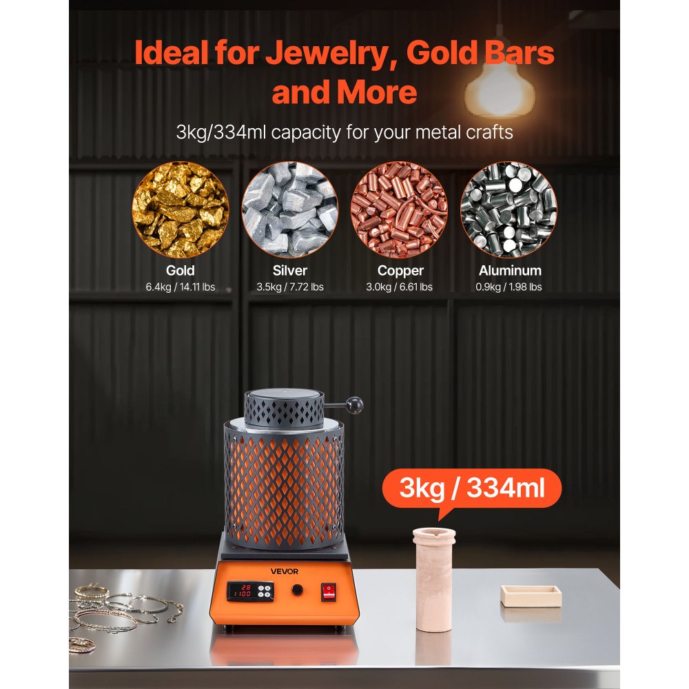 Ηλεκτρικός φούρνος τήξης VEVOR, κιτ ηλεκτρικού φούρνου τήξης 1350W, μηχανή τήξης μετάλλων 2102℉/1150℃ με κεραμικό χωνευτήριο 3kg, κιτ τήξης χρυσού για κατασκευή κοσμημάτων, μεταλλικές ράβδοι, μεταλλικά εξαρτήματα Ηλεκτρικός φούρνος τήξης VEVOR, κιτ ηλεκτρικού φούρνου τήξης 1350W, μηχανή τήξης μετάλλων 2102℉/1150℃ με κεραμικό χωνευτήριο 3kg, κιτ τήξης χρυσού για κατασκευή κοσμημάτων, μεταλλικές ράβδοι, μεταλλικά εξαρτήματα