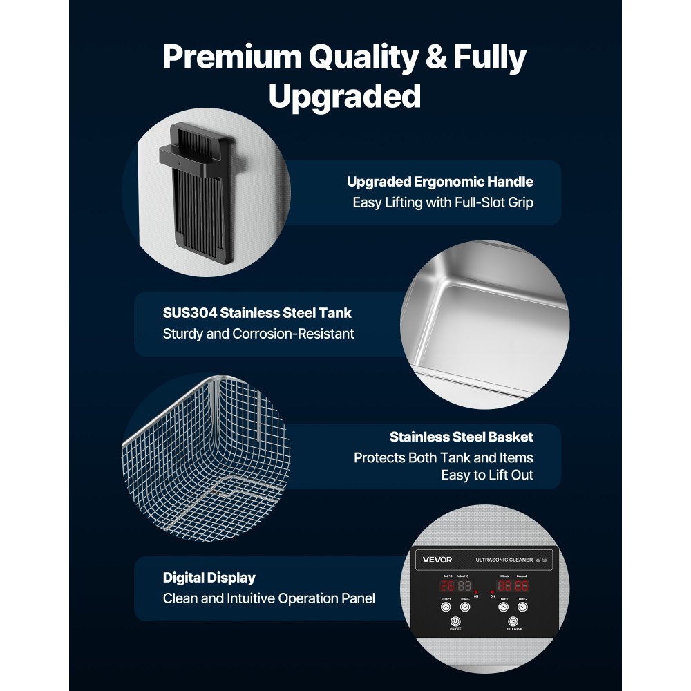 VEVOR 30L Υπερήχων Καθαριστικό, Επαγγελματικό Υπερήχων Καθαριστικό με Καλάθι Καθαρισμού & Ψηφιακή Οθόνη, Βιομηχανικό Καθαριστικό Μηχανής από Ανοξείδωτο Ατσάλι 480W 40kHz για Ανταλλακτικά, Καρμπυρατέρ, Όργανα VEVOR 30L Υπερήχων Καθαριστικό, Επαγγελματικό Υπερήχων Καθαριστικό με Καλάθι Καθαρισμού & Ψηφιακή Οθόνη, Βιομηχανικό Καθαριστικό Μηχανής από Ανοξείδωτο Ατσάλι 480W 40kHz για Ανταλλακτικά, Καρμπυρατέρ, Όργανα