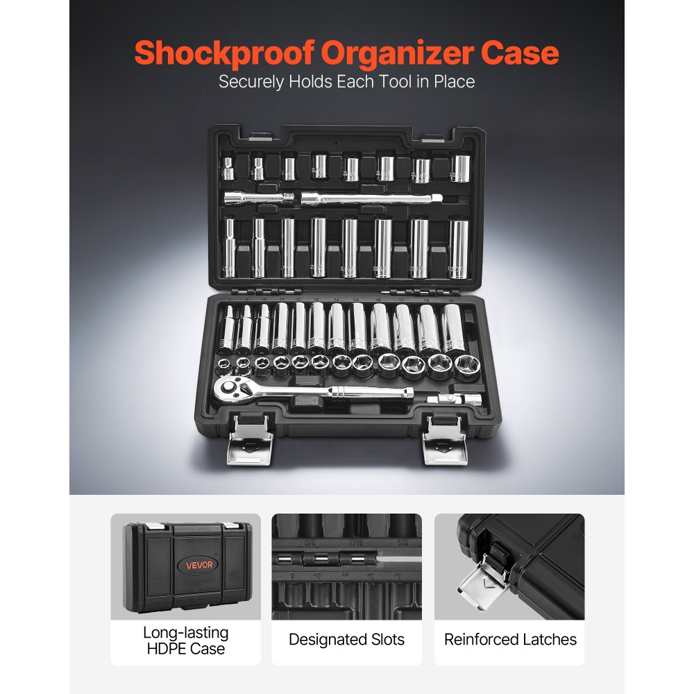 Σετ καρυδάκια VEVOR, 44 τεμάχια, Σετ καρυδάκια και καστάνιας 9,5 mm, SAE και μετρικά, βαθιά και ρηχά, κιτ εργαλείων μηχανικού με αξεσουάρ και θήκη αποθήκευσης, κράμα χάλυβα CR-V, για επισκευή αυτοκινήτων Σετ καρυδάκια VEVOR, 44 τεμάχια, Σετ καρυδάκια και καστάνιας 9,5 mm, SAE και μετρικά, βαθιά και ρηχά, κιτ εργαλείων μηχανικού με αξεσουάρ και θήκη αποθήκευσης, κράμα χάλυβα CR-V, για επισκευή αυτοκινήτων