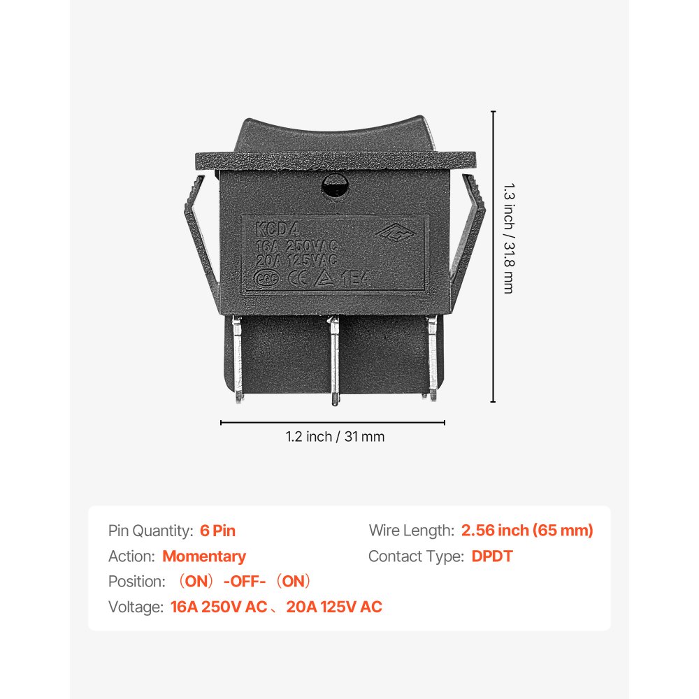 Διακόπτης Rocker VEVOR, στιγμιαίος διακόπτης Rocker DPDT 6 ακίδων, διακόπτης αντιστροφής πολικότητας 3 θέσεων (ON)-Off-(ON) AC 250V/16A 125V/20A για Auto Car Boat Οικιακές συσκευές Διακόπτης Rocker VEVOR, στιγμιαίος διακόπτης Rocker DPDT 6 ακίδων, διακόπτης αντιστροφής πολικότητας 3 θέσεων (ON)-Off-(ON) AC 250V/16A 125V/20A για Auto Car Boat Οικιακές συσκευές