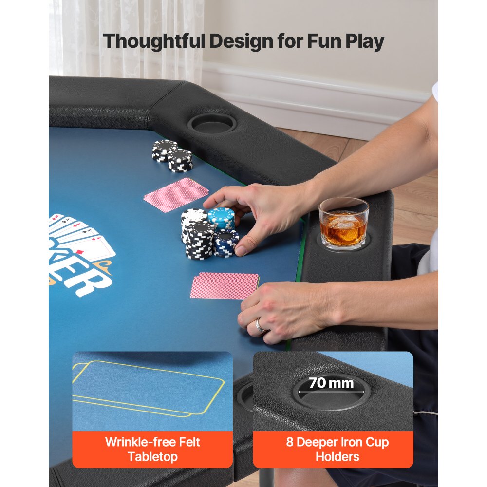 Πτυσσόμενο τραπέζι πόκερ VEVOR, πτυσσόμενο τραπέζι καζίνο αναψυχής 8 παικτών 1220 mm με επενδεδυμένες ράγες και θήκες για ποτήρια, οκταγωνικά φορητά τραπέζια παιχνιδιών με τσόχα και μεταλλικά πόδια, για παιχνίδι Texas Hold'em και Blackjack Πτυσσόμενο τραπέζι πόκερ VEVOR, πτυσσόμενο τραπέζι καζίνο αναψυχής 8 παικτών 1220 mm με επενδεδυμένες ράγες και θήκες για ποτήρια, οκταγωνικά φορητά τραπέζια παιχνιδιών με τσόχα και μεταλλικά πόδια, για παιχνίδι Texas Hold'em και Blackjack