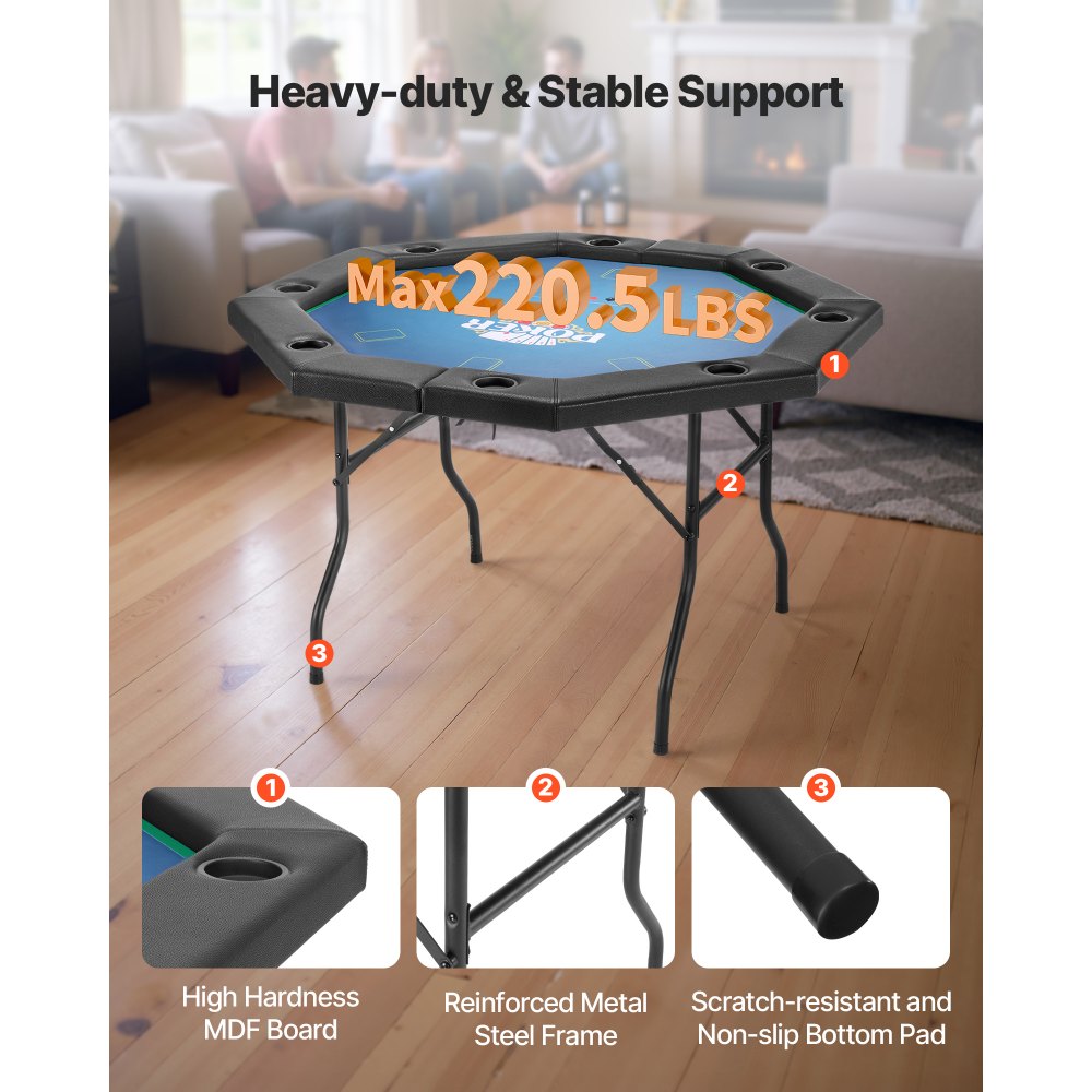 Πτυσσόμενο τραπέζι πόκερ VEVOR, πτυσσόμενο τραπέζι καζίνο αναψυχής 8 παικτών 1220 mm με επενδεδυμένες ράγες και θήκες για ποτήρια, οκταγωνικά φορητά τραπέζια παιχνιδιών με τσόχα και μεταλλικά πόδια, για παιχνίδι Texas Hold'em και Blackjack Πτυσσόμενο τραπέζι πόκερ VEVOR, πτυσσόμενο τραπέζι καζίνο αναψυχής 8 παικτών 1220 mm με επενδεδυμένες ράγες και θήκες για ποτήρια, οκταγωνικά φορητά τραπέζια παιχνιδιών με τσόχα και μεταλλικά πόδια, για παιχνίδι Texas Hold'em και Blackjack